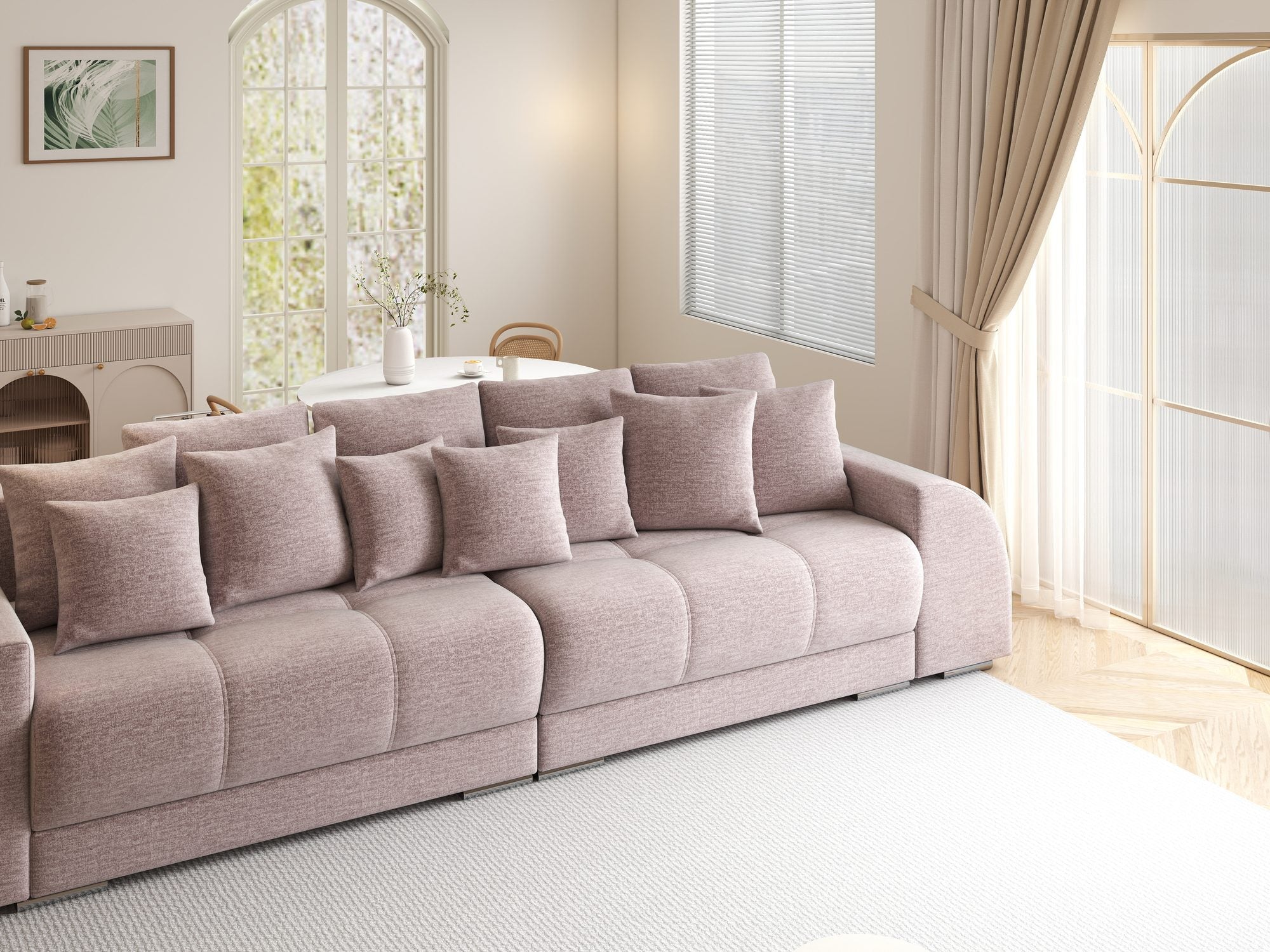 Canapea extensibilă dumonde cu 2 lăzi de depozitare si sezut confortabil din spuma high-density, Verona Monolith Roz Pudrat 62 310x100 cm