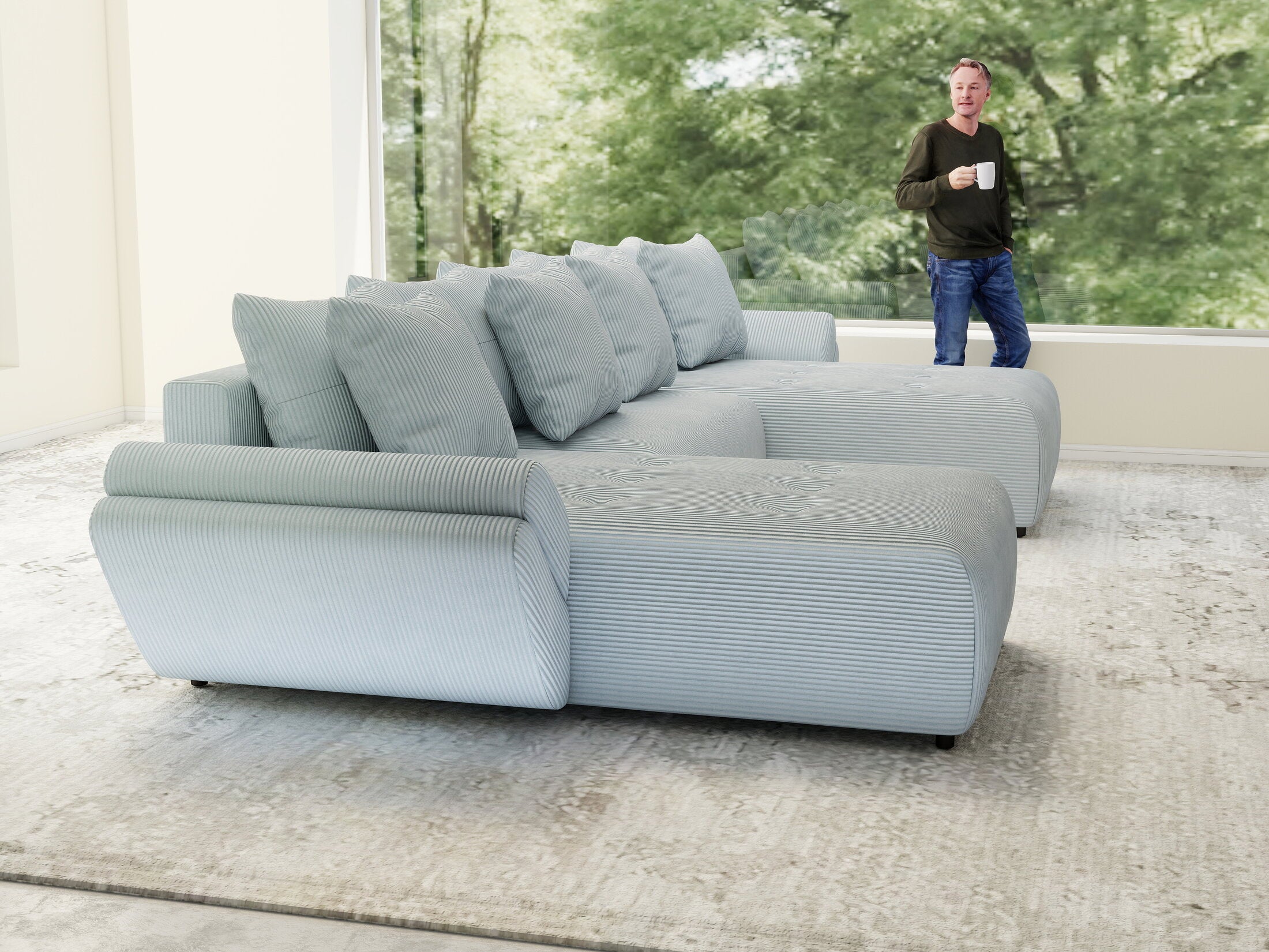 Colțar extensibil dumonde cu ladă de depozitare si sezut confortabil din spuma HR, Berlin U Zoom GREY 380x180 cm