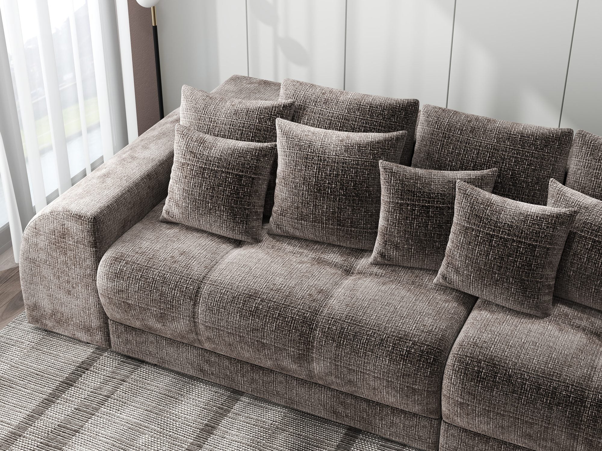 Canapea extensibilă dumonde cu 2 lăzi de depozitare si sezut confortabil din spuma high-density, Verona Cremona Maro-bej 24 310x100 cm