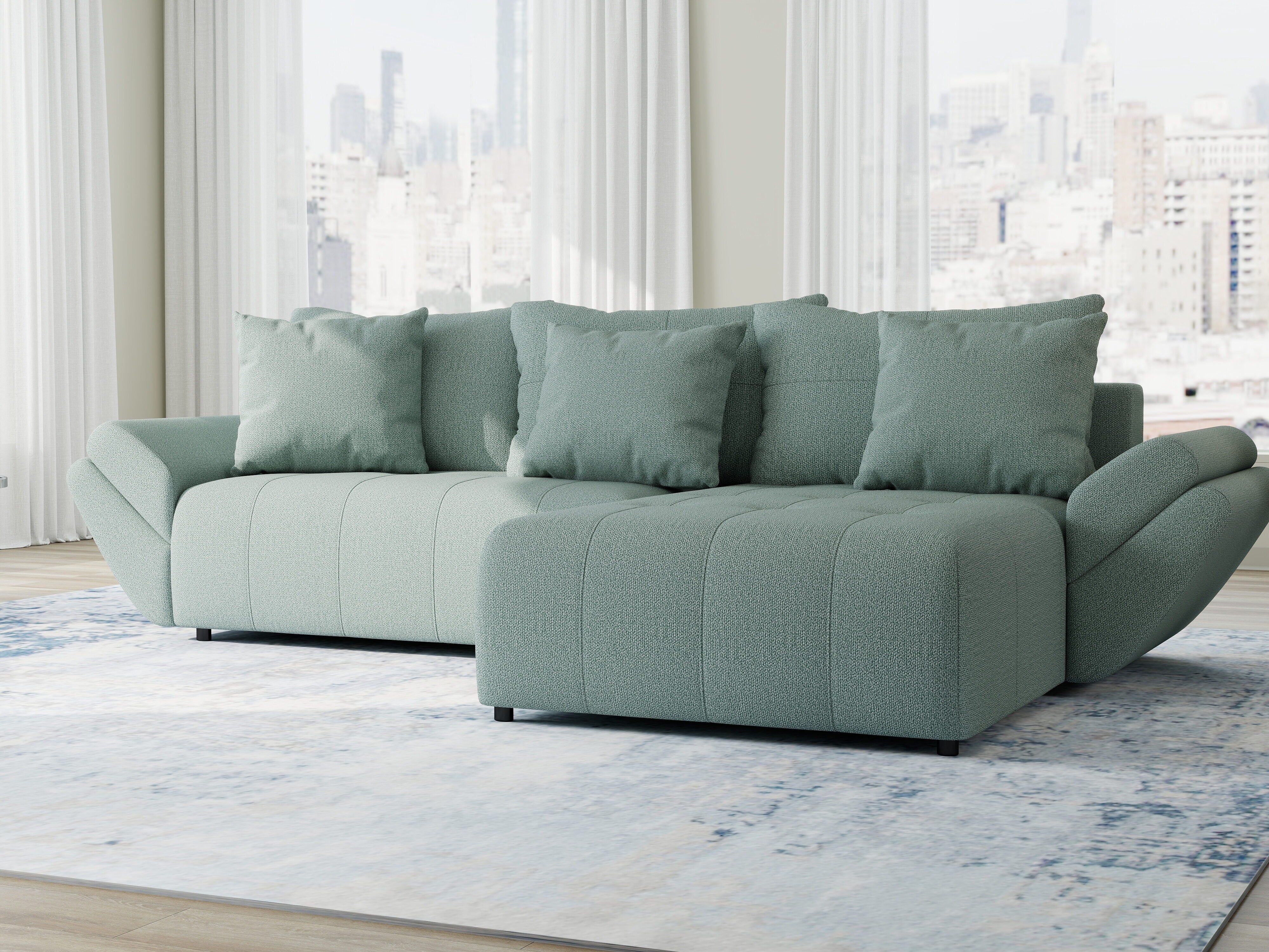 Colțar extensibil dumonde cu ladă de depozitare si sezut confortabil din spuma HR, Berlin Enjoy Verde Mint 280x185 cm II