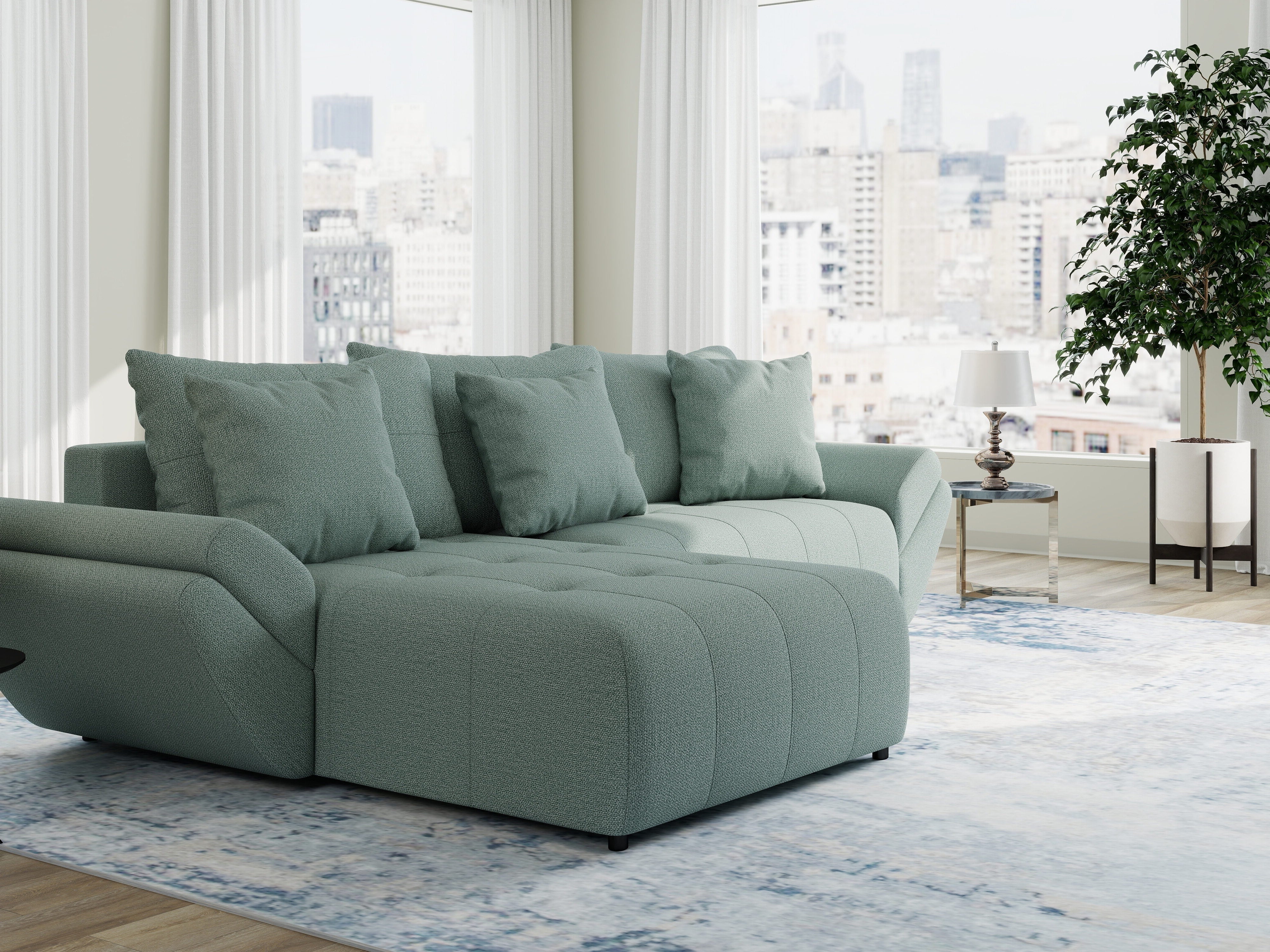 Colțar extensibil dumonde cu ladă de depozitare si sezut confortabil din spuma HR, Berlin Enjoy Verde Mint 280x185 cm