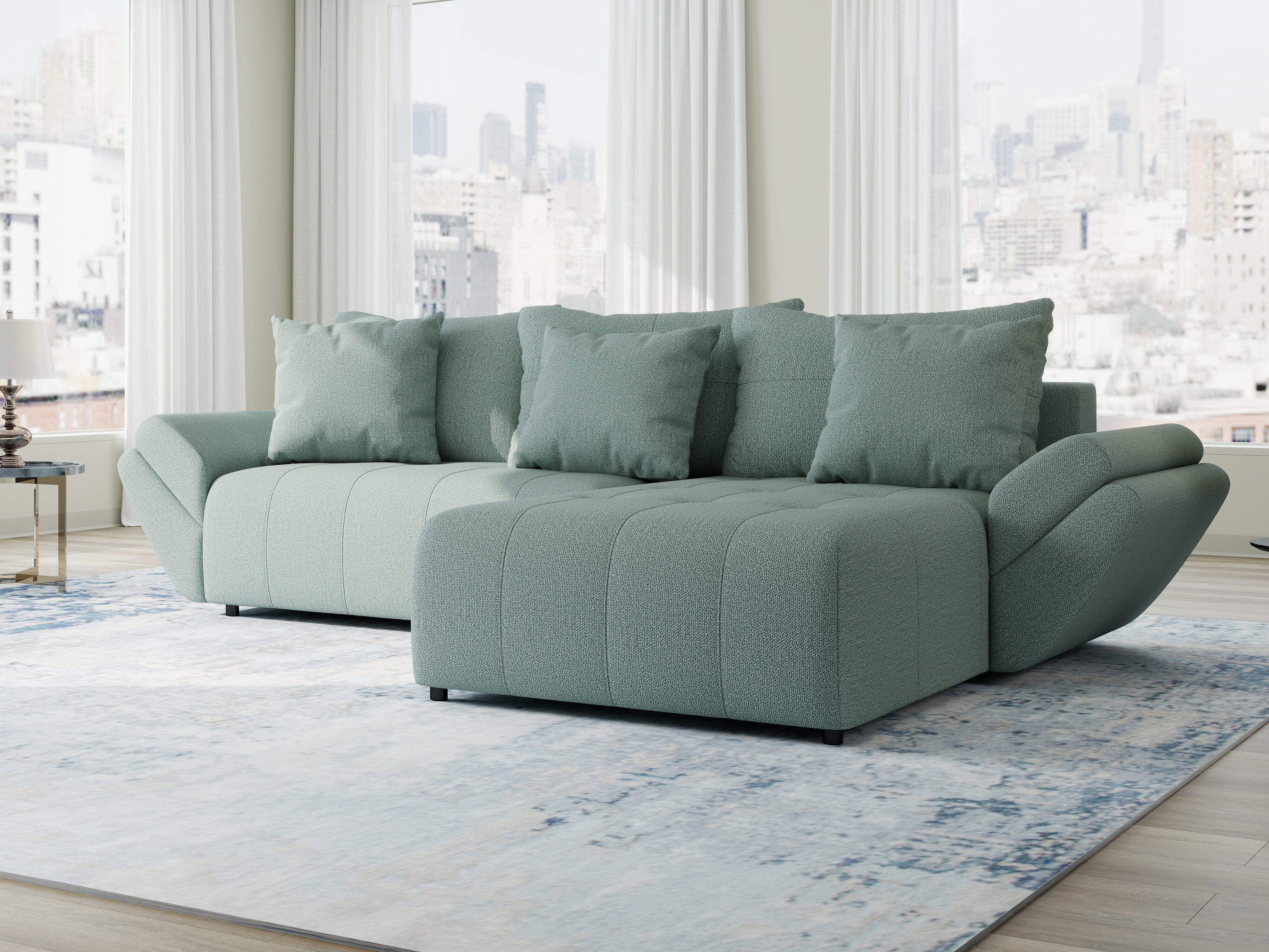 Colțar extensibil dumonde cu ladă de depozitare si sezut confortabil din spuma HR, Berlin Enjoy Verde Mint 280x185 cm II