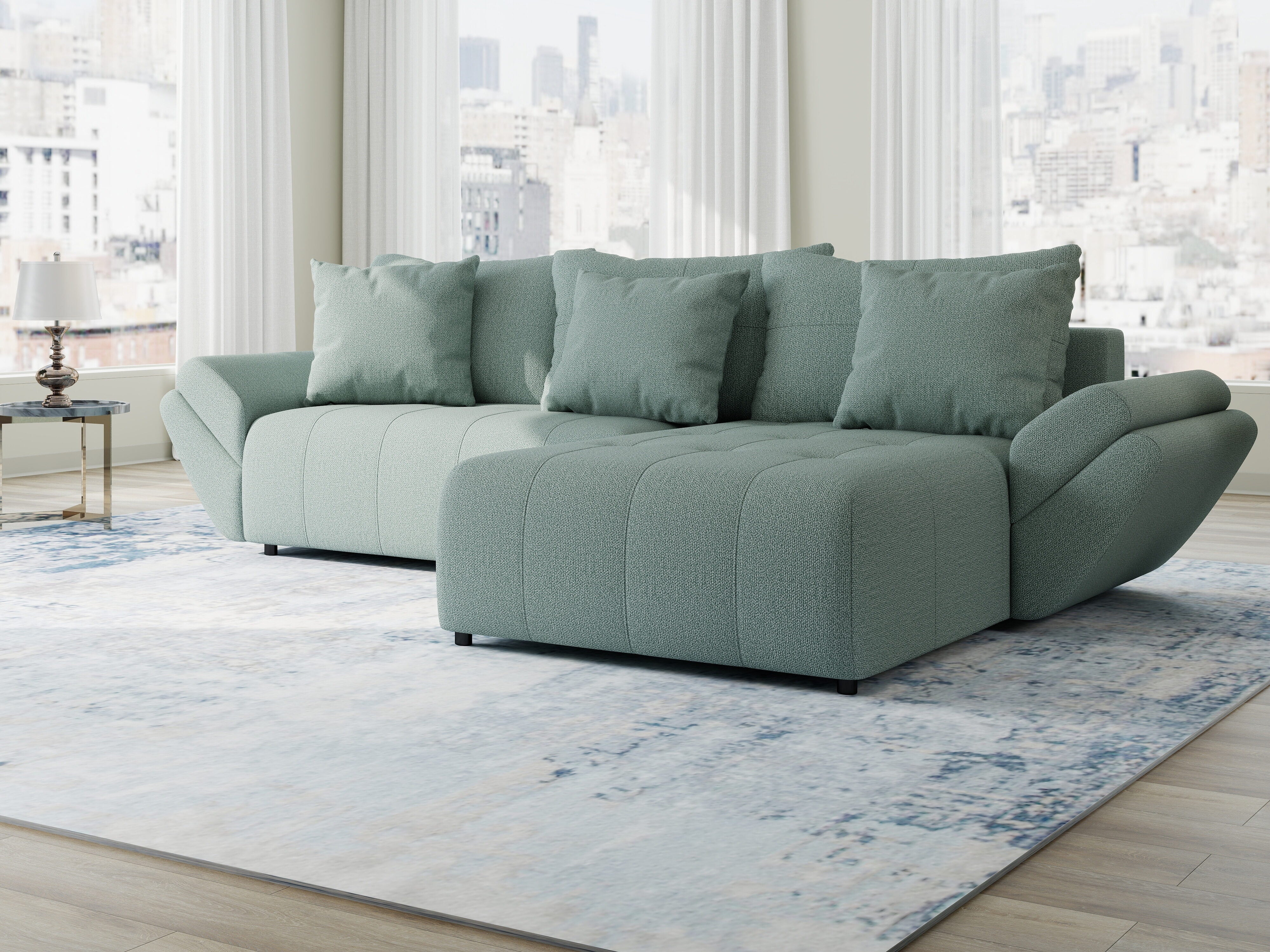 Colțar extensibil dumonde cu ladă de depozitare si sezut confortabil din spuma HR, Berlin Enjoy Verde Mint 280x185 cm II