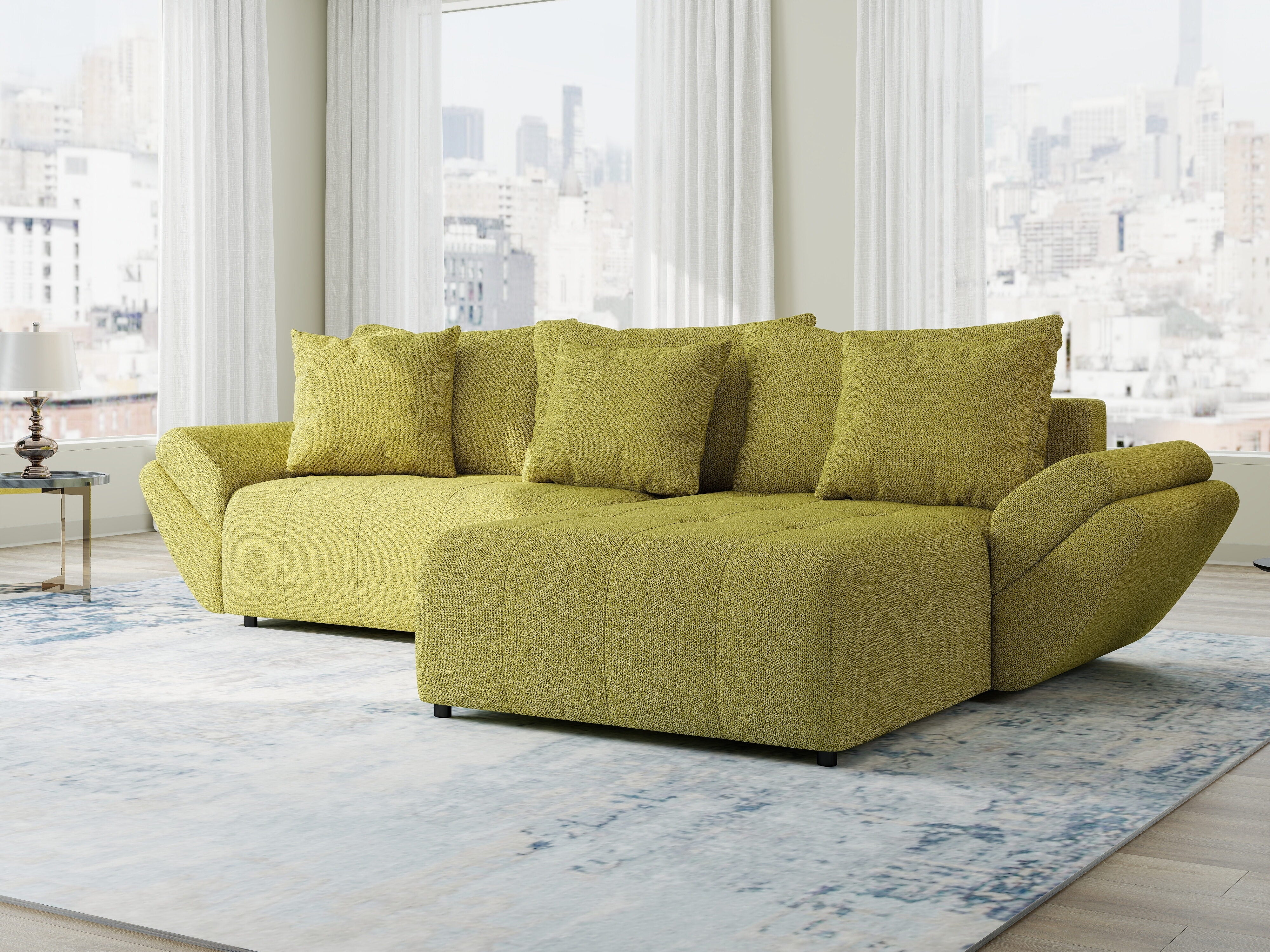 Colțar extensibil dumonde cu ladă de depozitare si sezut confortabil din spuma HR, Berlin Enjoy Verde 280x185 cm II