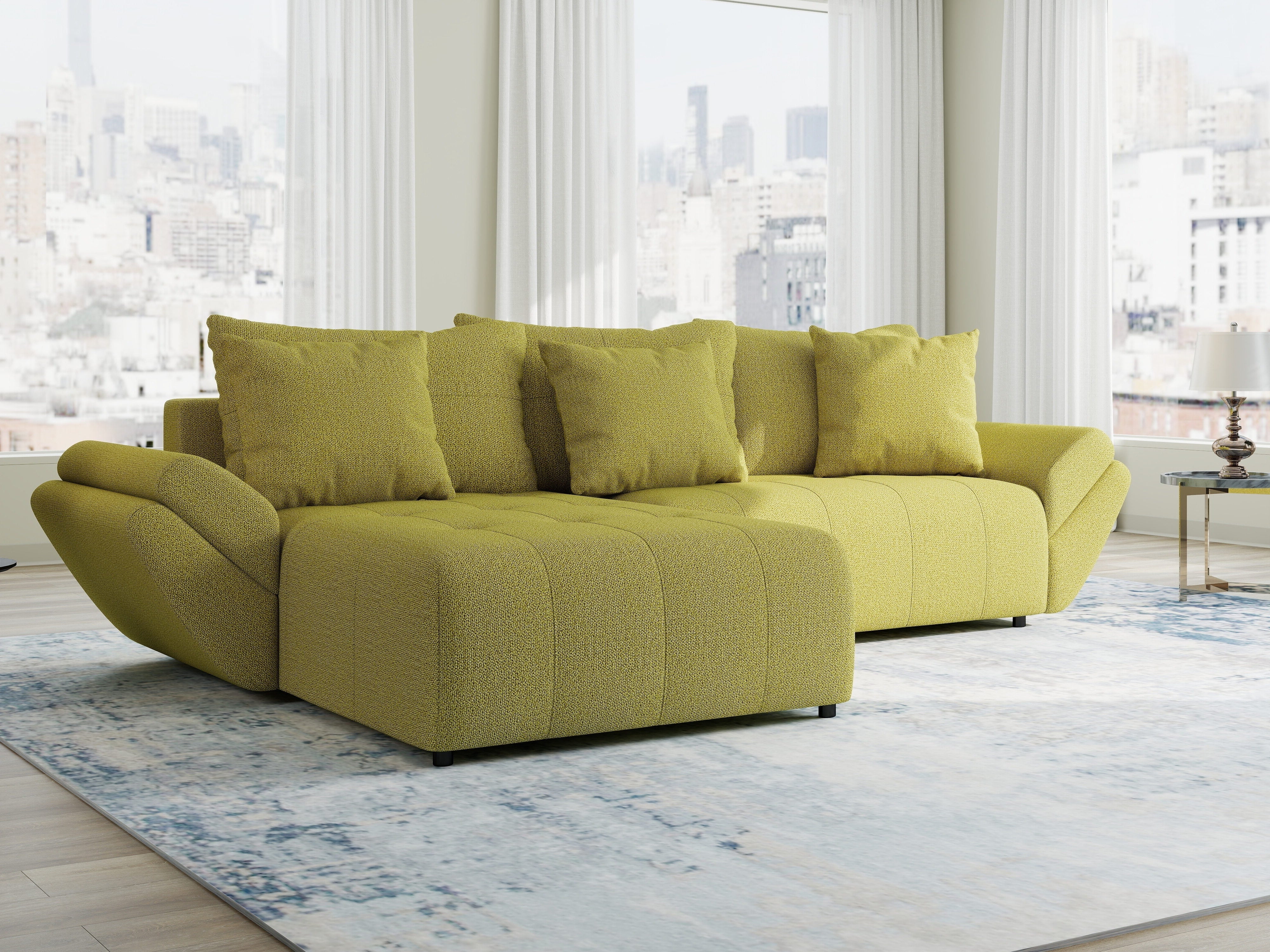 Colțar extensibil dumonde cu ladă de depozitare si sezut confortabil din spuma HR, Berlin Enjoy Verde 280x185 cm