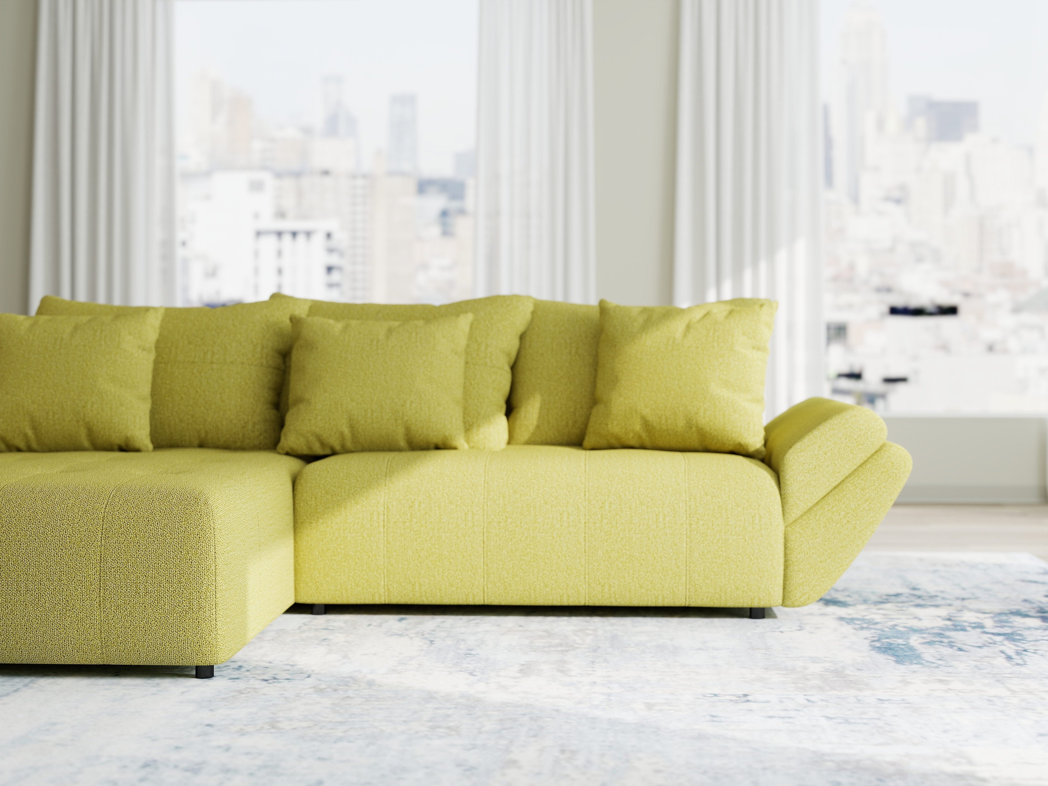 Colțar extensibil dumonde cu ladă de depozitare si sezut confortabil din spuma HR, Berlin Enjoy Verde 280x185 cm