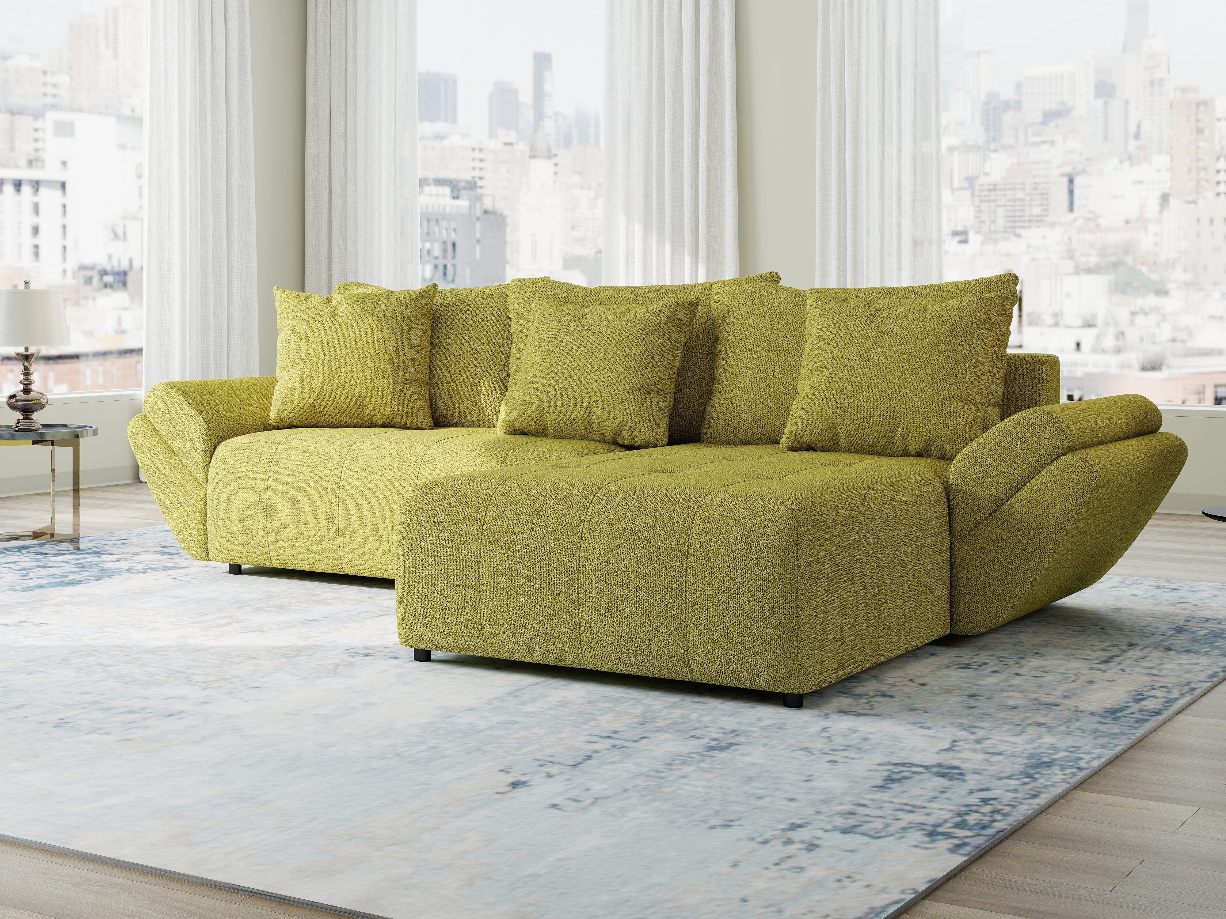 Colțar extensibil dumonde cu ladă de depozitare si sezut confortabil din spuma HR, Berlin Enjoy Verde 280x185 cm II