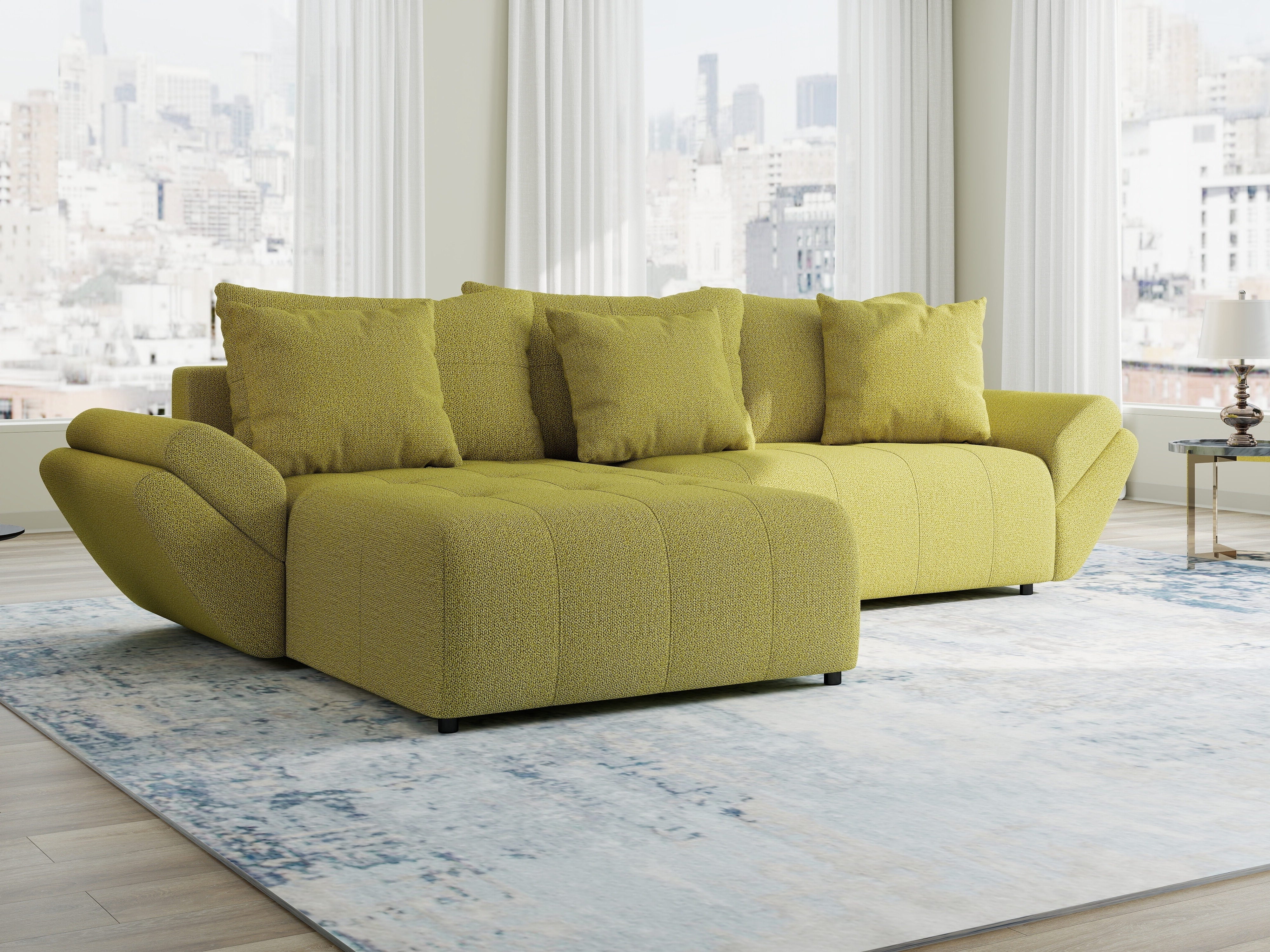 Colțar extensibil dumonde cu ladă de depozitare si sezut confortabil din spuma HR, Berlin Enjoy Verde 280x185 cm