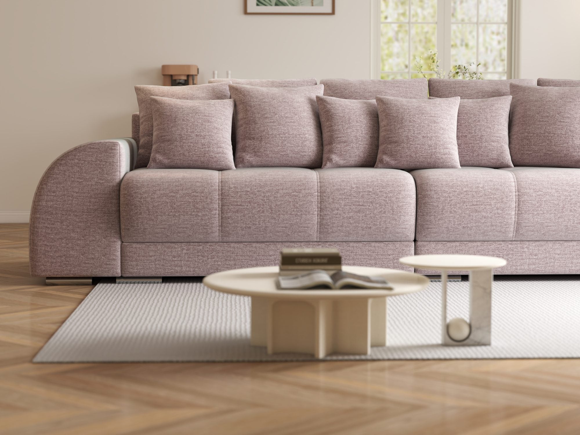 Canapea extensibilă dumonde cu 2 lăzi de depozitare si sezut confortabil din spuma high-density, Verona Monolith Roz Pudrat 62 310x100 cm
