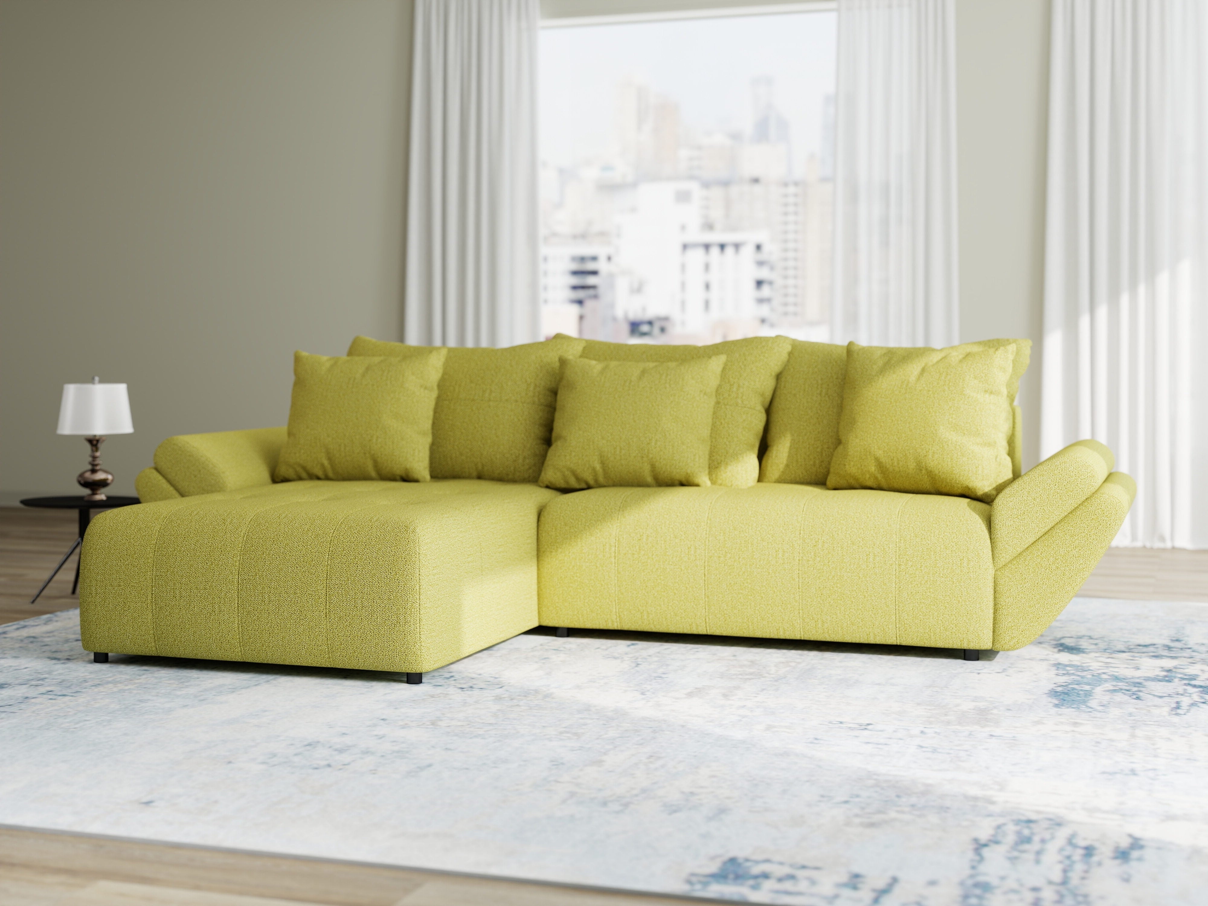 Colțar extensibil dumonde cu ladă de depozitare si sezut confortabil din spuma HR, Berlin Enjoy Verde 280x185 cm