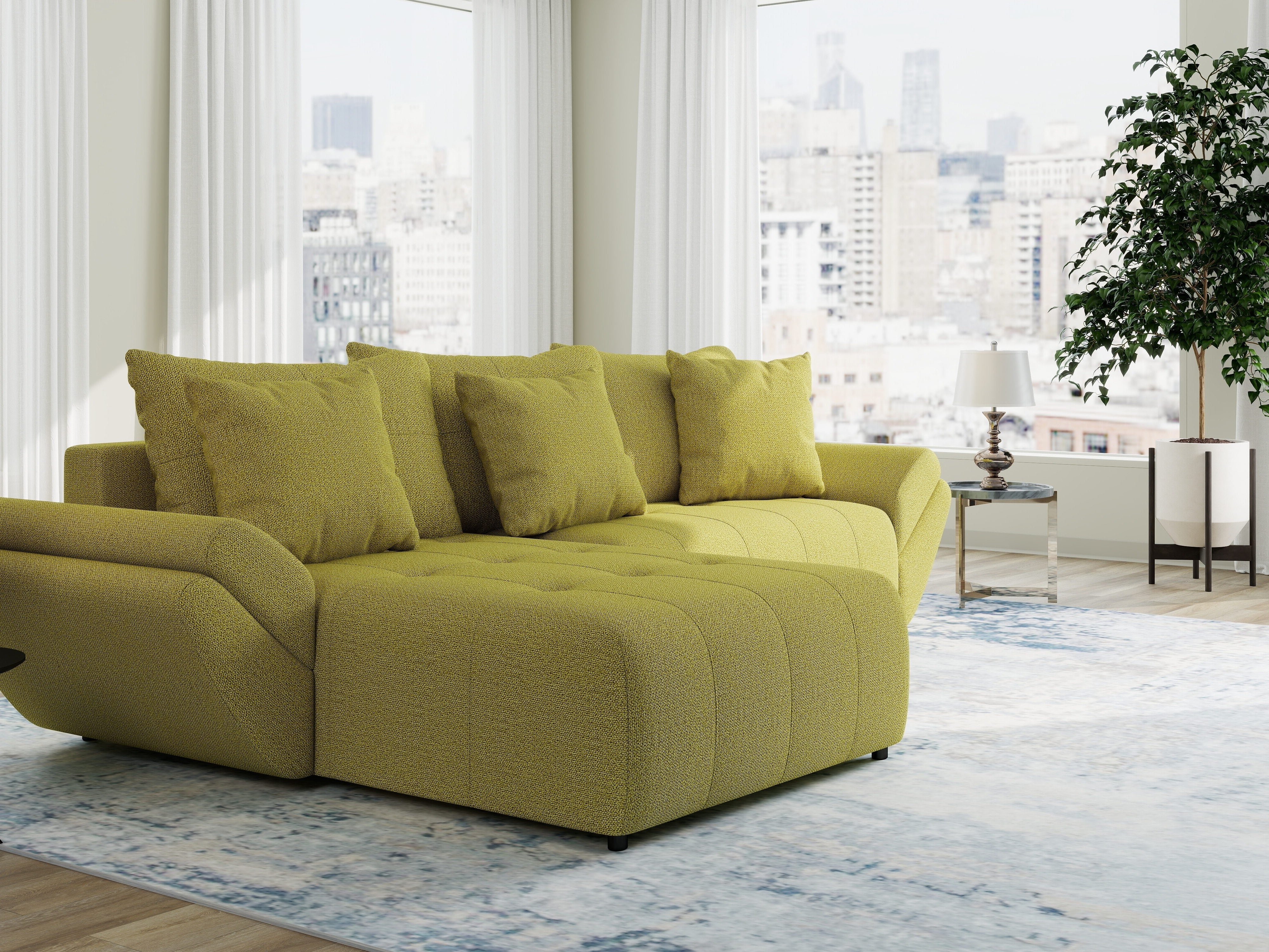 Colțar extensibil dumonde cu ladă de depozitare si sezut confortabil din spuma HR, Berlin Enjoy Verde 280x185 cm