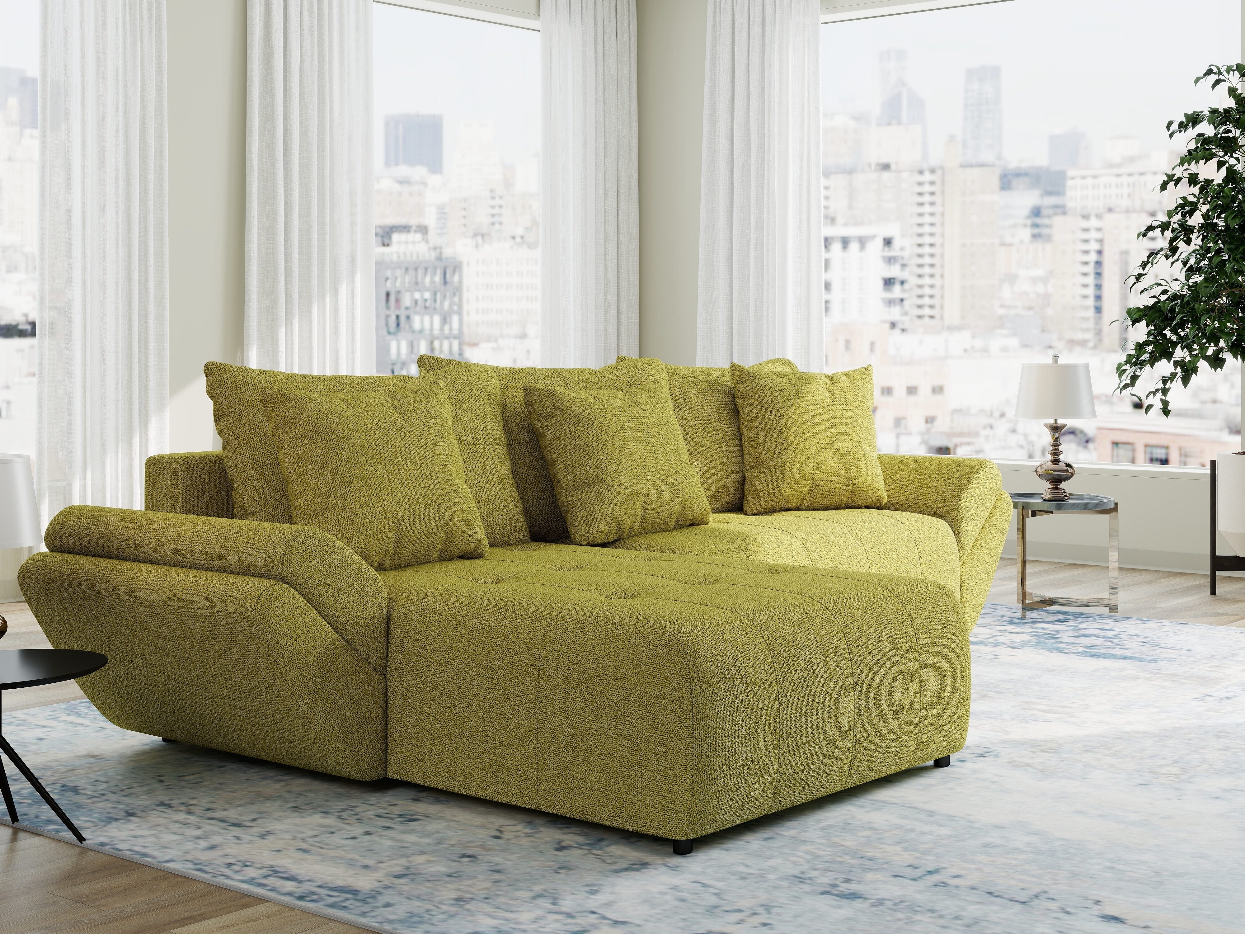 Colțar extensibil dumonde cu ladă de depozitare si sezut confortabil din spuma HR, Berlin Enjoy Verde 280x185 cm