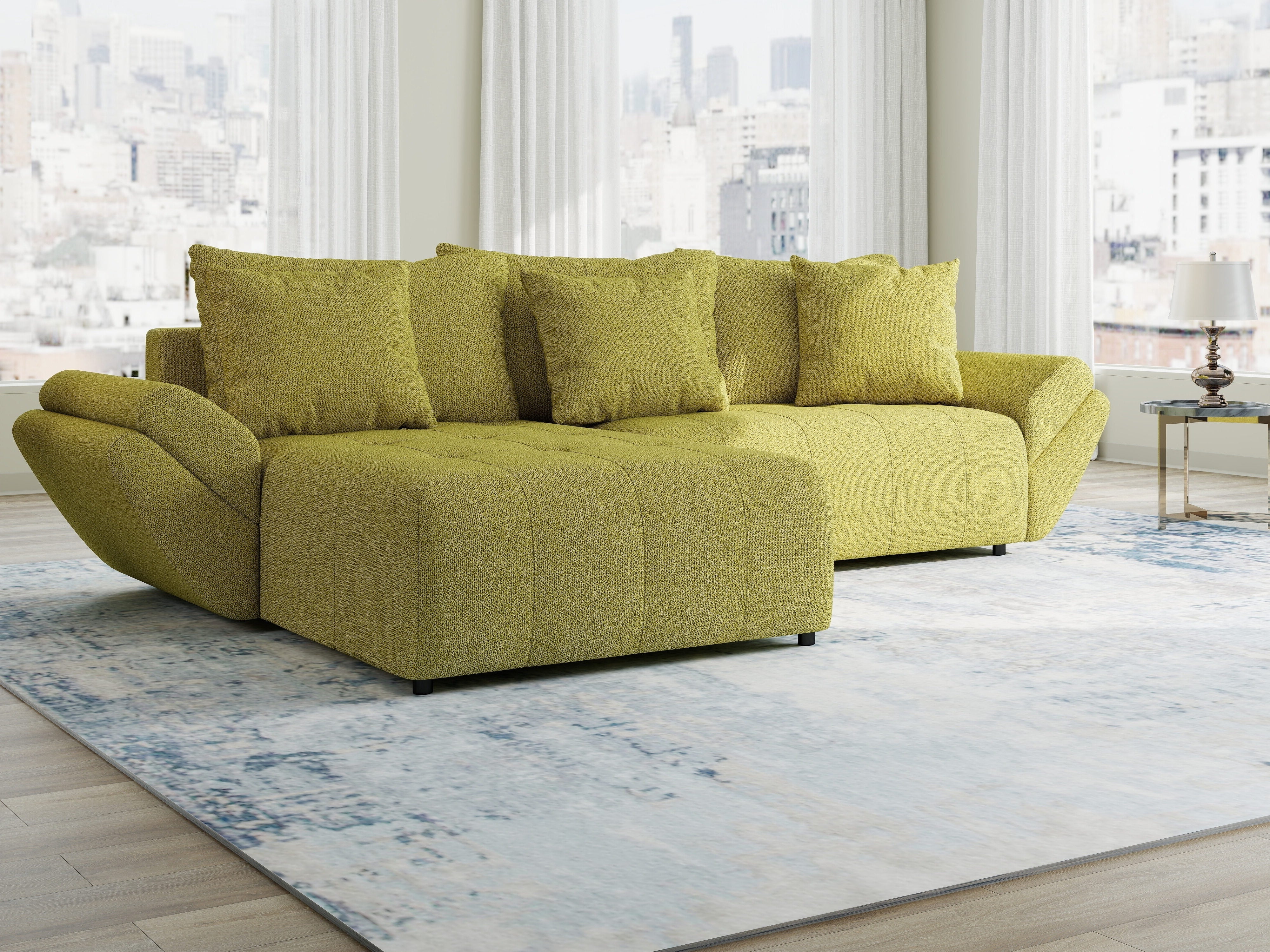 Colțar extensibil dumonde cu ladă de depozitare si sezut confortabil din spuma HR, Berlin Enjoy Verde 280x185 cm