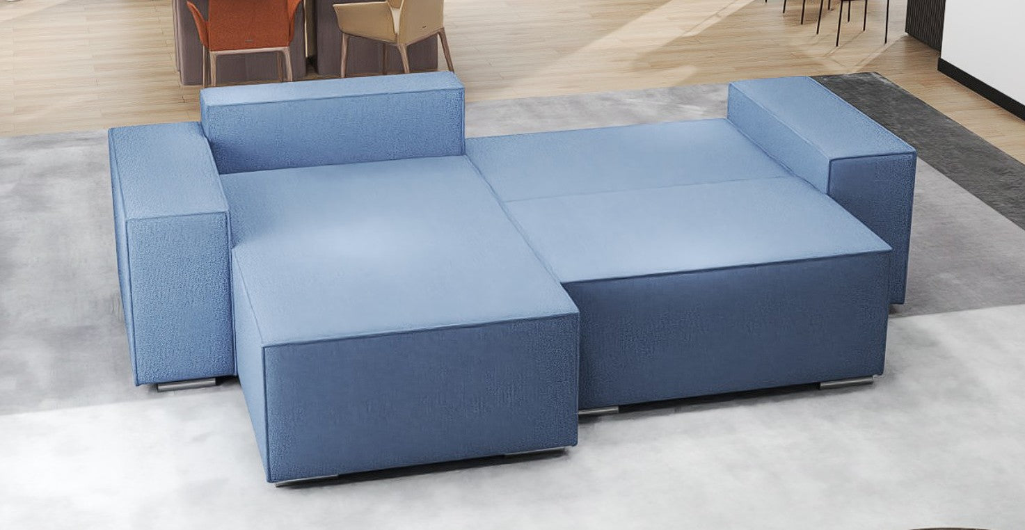 Colțar extensibil dumonde cu ladă de depozitare si sezut confortabil din spuma HR, Dream Enjoy Albastru 290x185 cm Fabrica