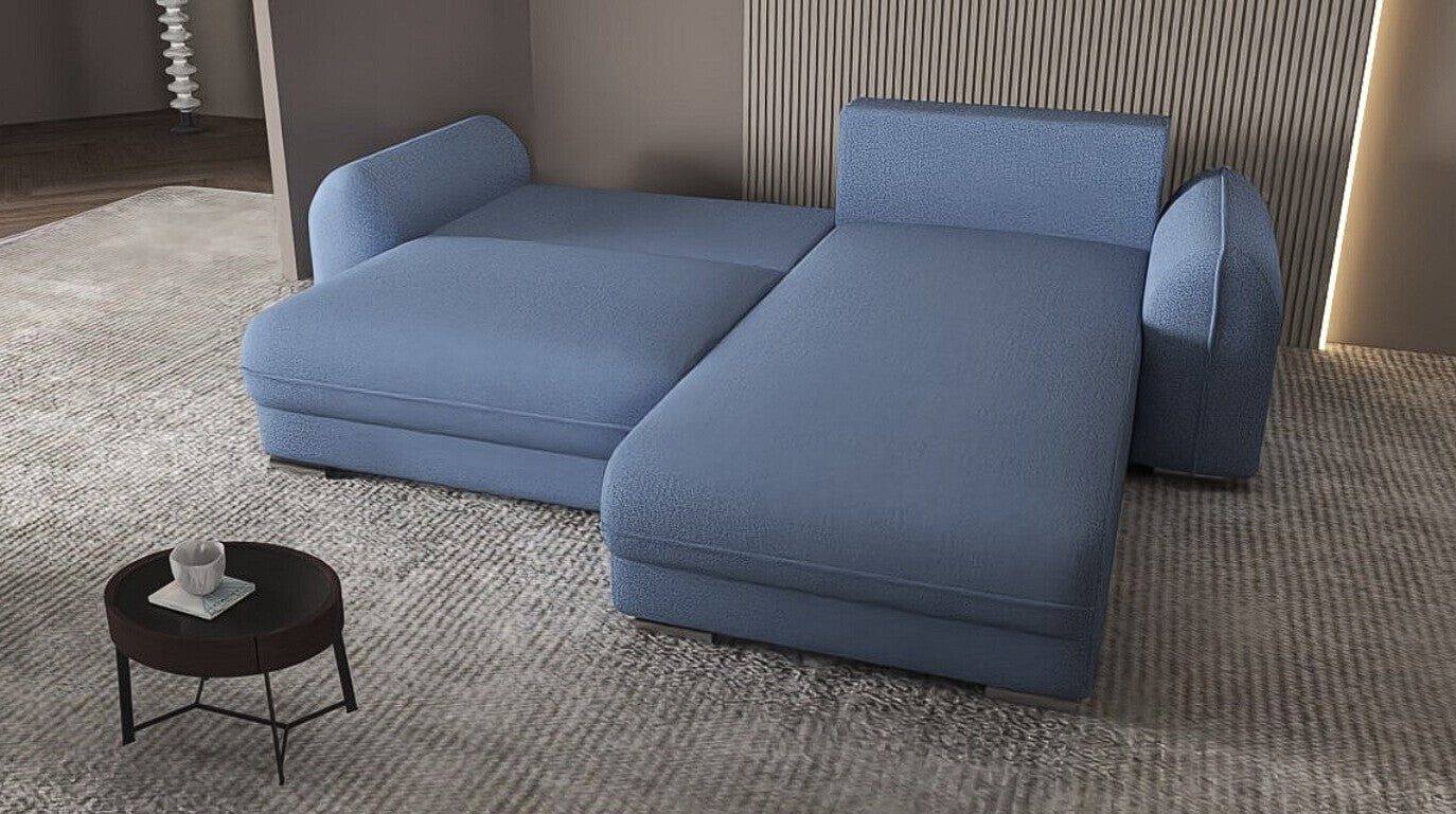 Colțar extensibil dumonde cu ladă de depozitare si sezut confortabil din spuma HR, Denver Enjoy Albastru 275x185 cm II Fabrica