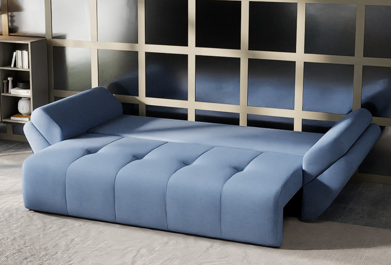 Canapea extensibilă dumonde cu ladă de depozitare si sezut confortabil din spuma HR, Berlin Enjoy Blue 250x100 cm Fabrica