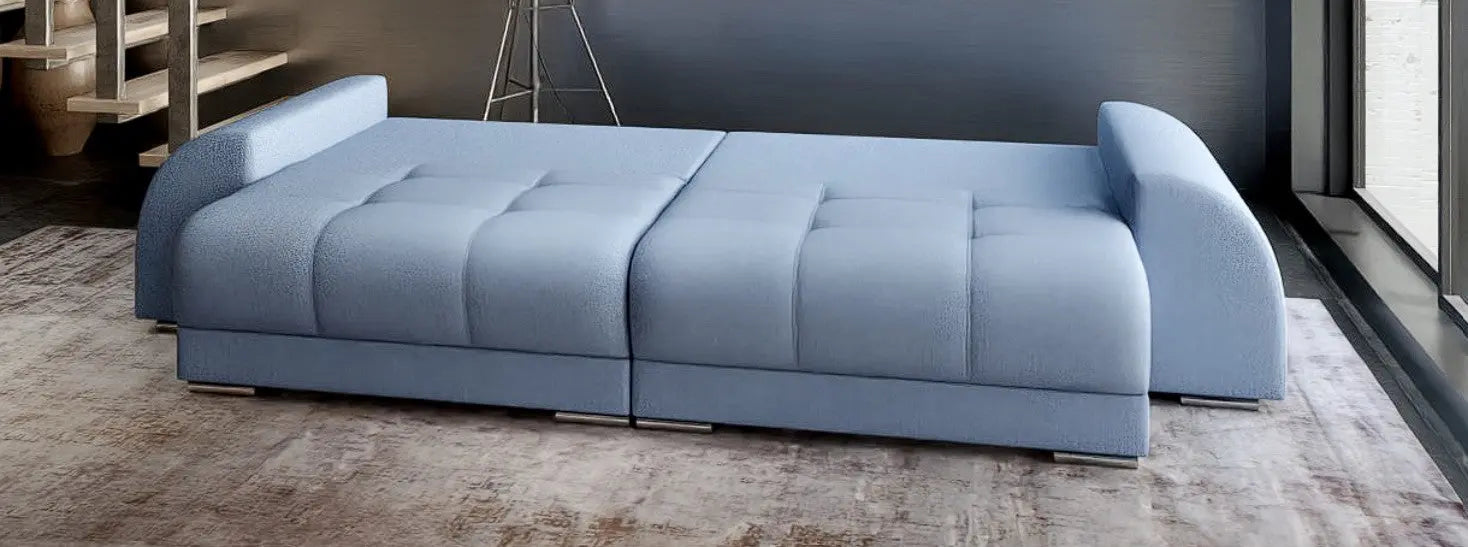 Canapea extensibilă dumonde cu 2 lăzi de depozitare si sezut confortabil din spuma HR, Big Sofa Verona Blue 310x100 cm Fabrica