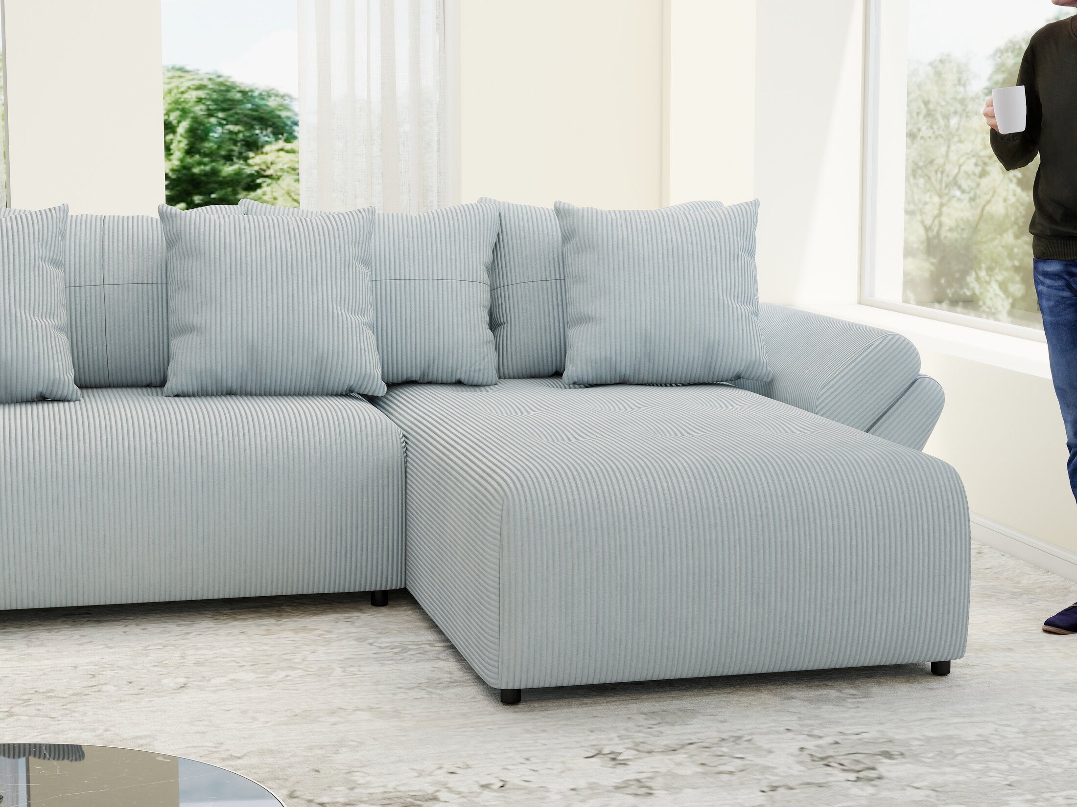 Colțar extensibil dumonde cu ladă de depozitare si sezut confortabil din spuma HR, Berlin U Zoom GREY 380x180 cm