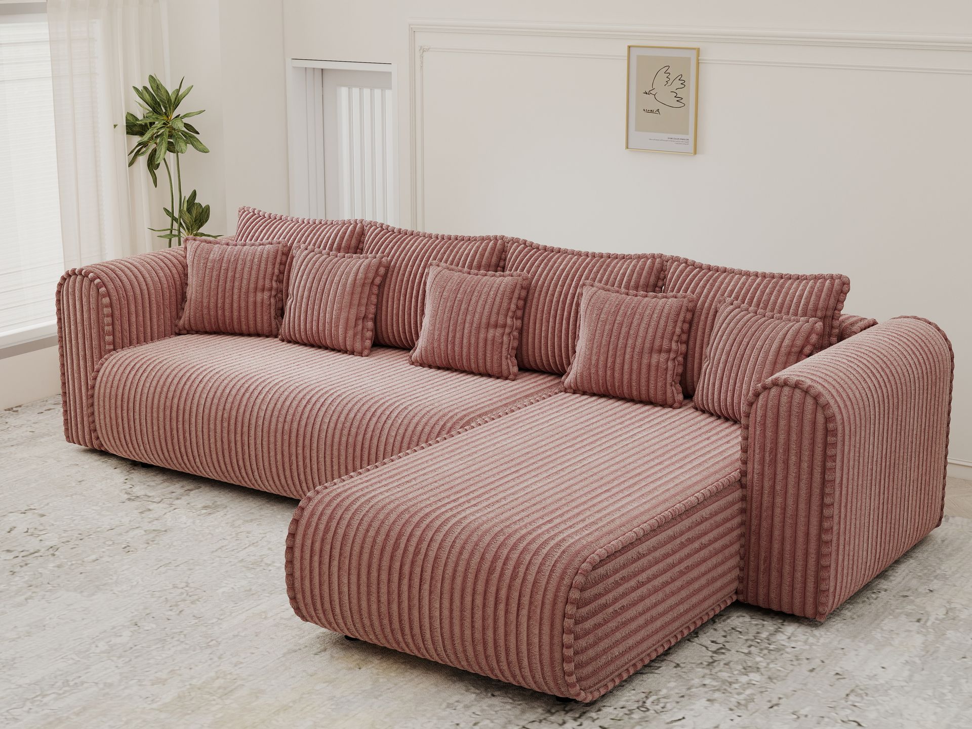 Colțar extensibil dumonde cu ladă de depozitare si sezut confortabil din spuma high-density, Monaco XL Tilia Roz II 340x185 cm