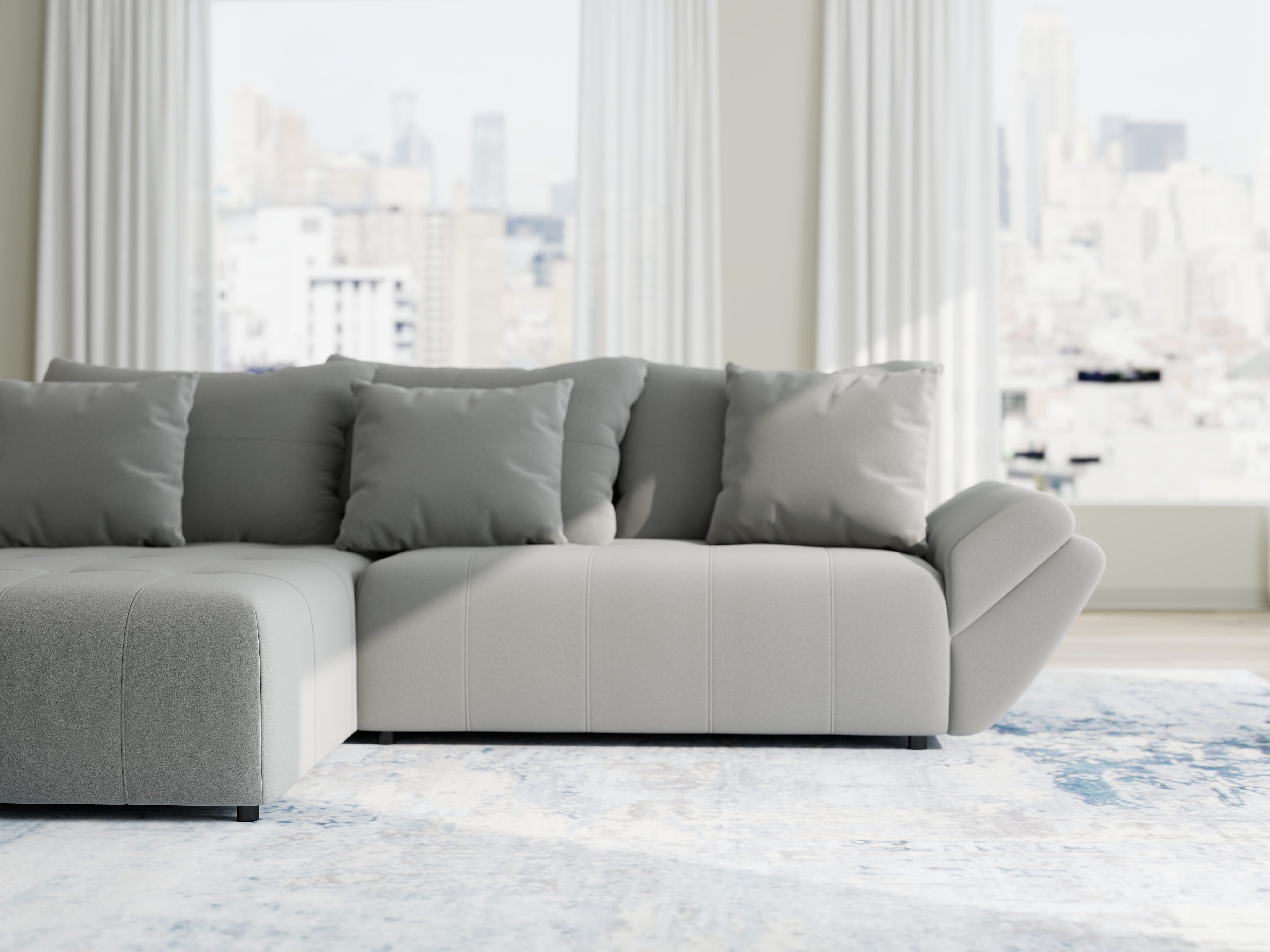 Colțar extensibil dumonde cu ladă de depozitare si sezut confortabil din spuma HR, Berlin Royal Gri 280x185 cm