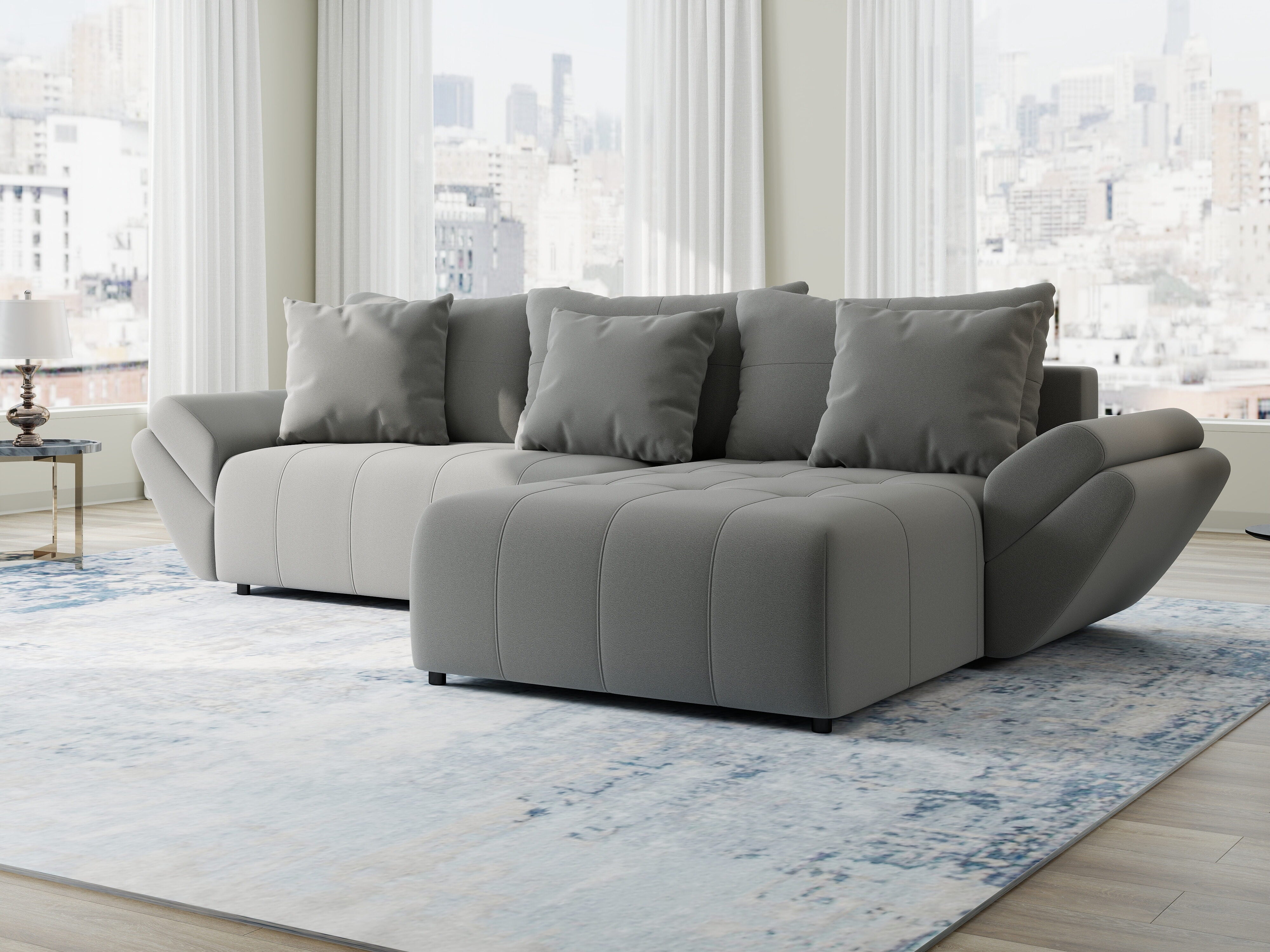 Colțar extensibil dumonde cu ladă de depozitare si sezut confortabil din spuma HR, Berlin Royal Gri 280x185 cm II