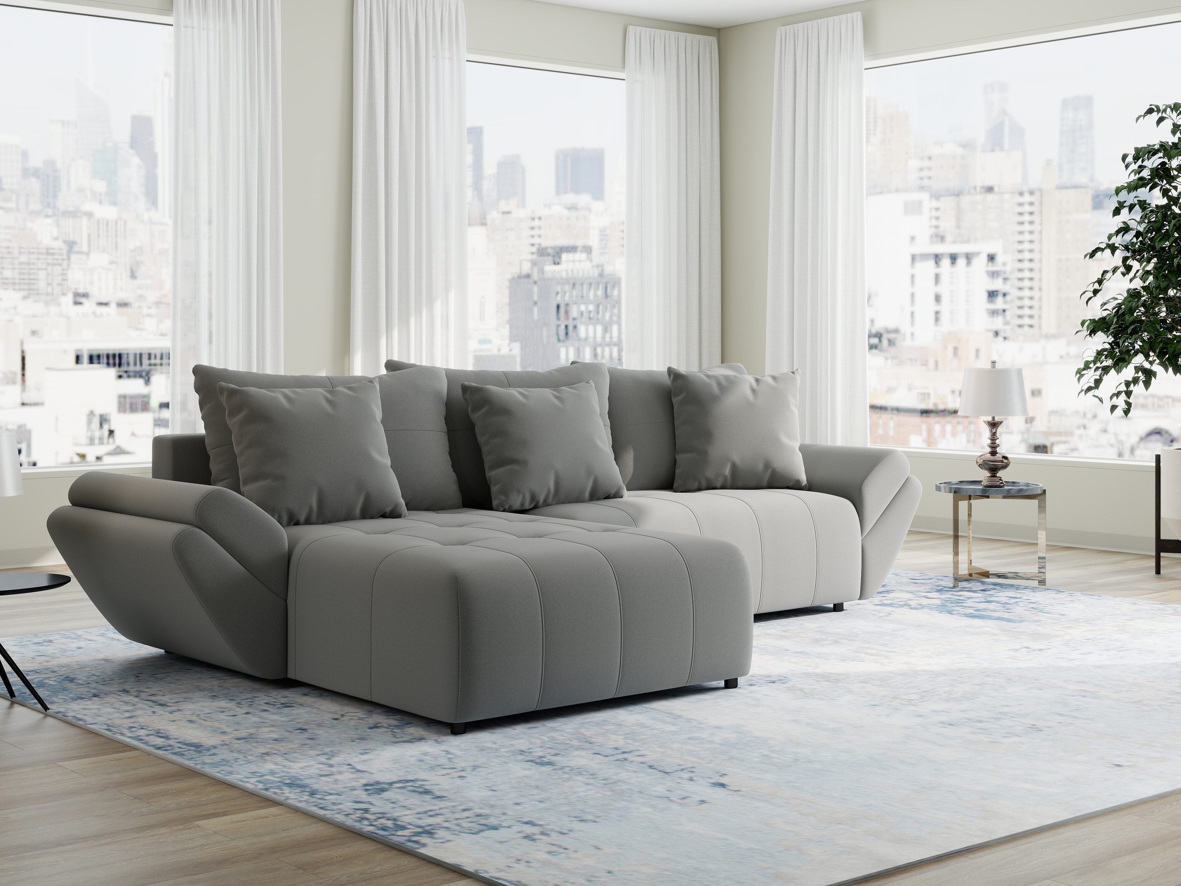 Colțar extensibil dumonde cu ladă de depozitare si sezut confortabil din spuma HR, Berlin Royal Gri 280x185 cm