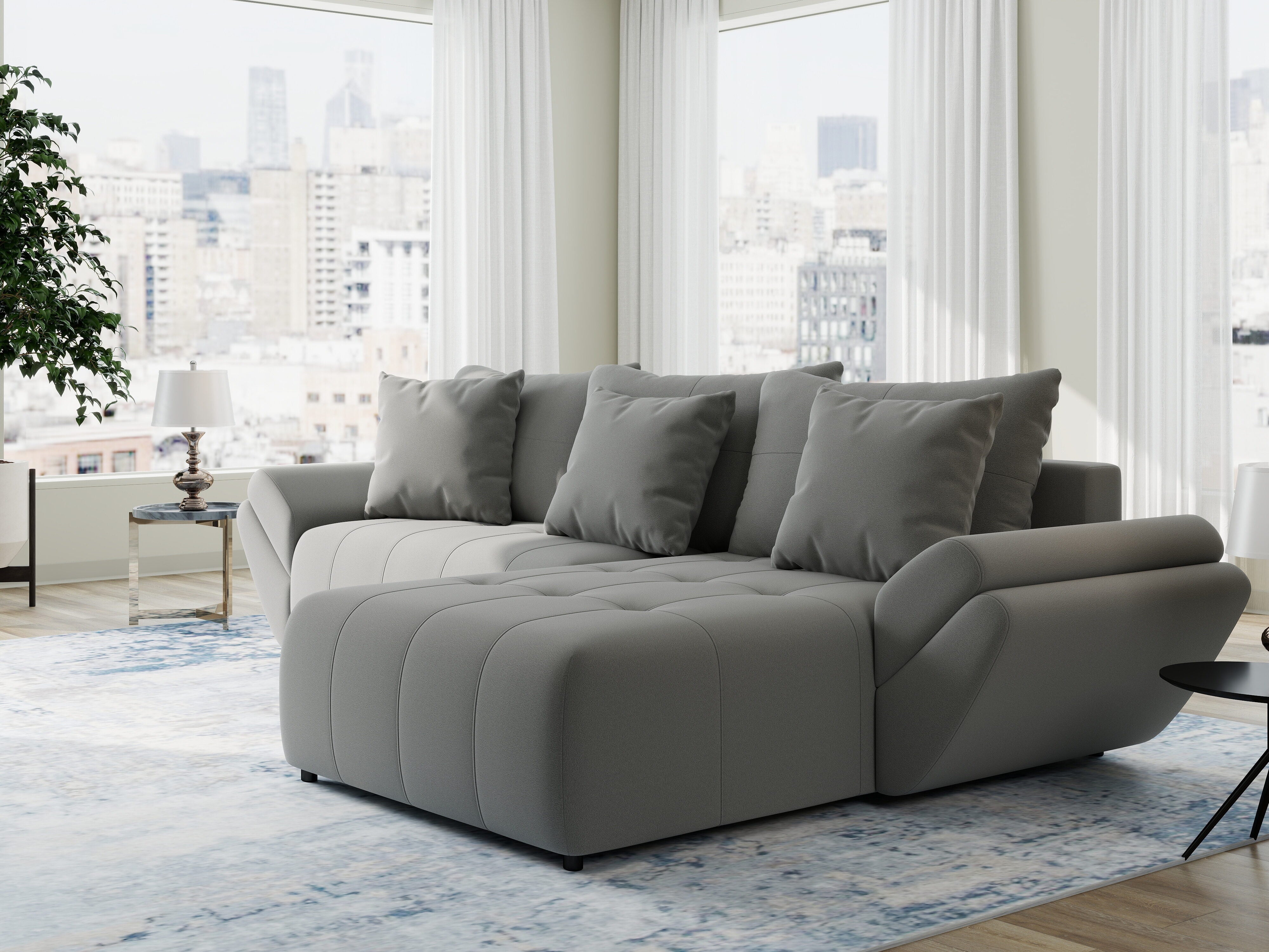 Colțar extensibil dumonde cu ladă de depozitare si sezut confortabil din spuma HR, Berlin Royal Gri 280x185 cm II