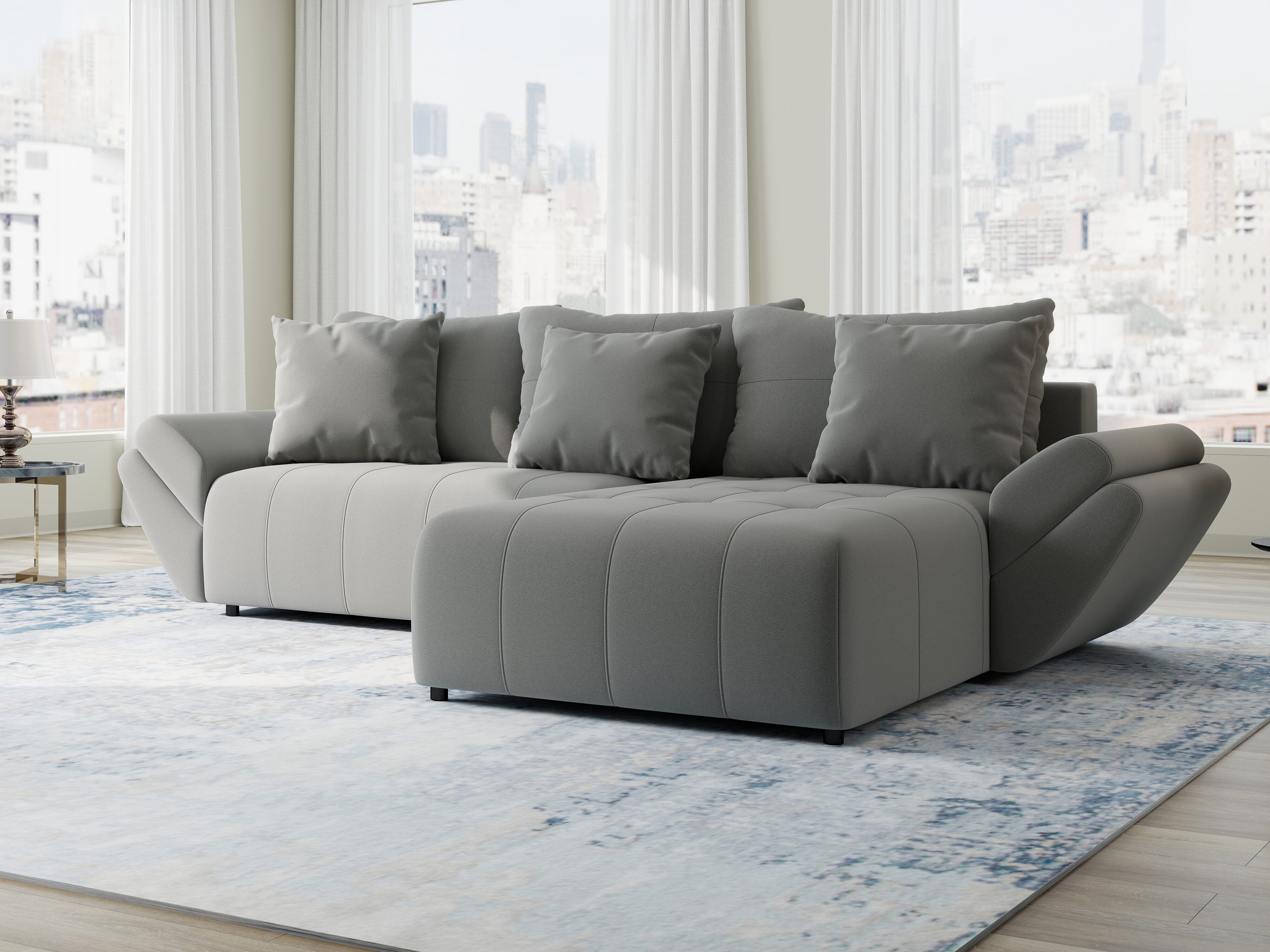 Colțar extensibil dumonde cu ladă de depozitare si sezut confortabil din spuma HR, Berlin Royal Gri 280x185 cm II