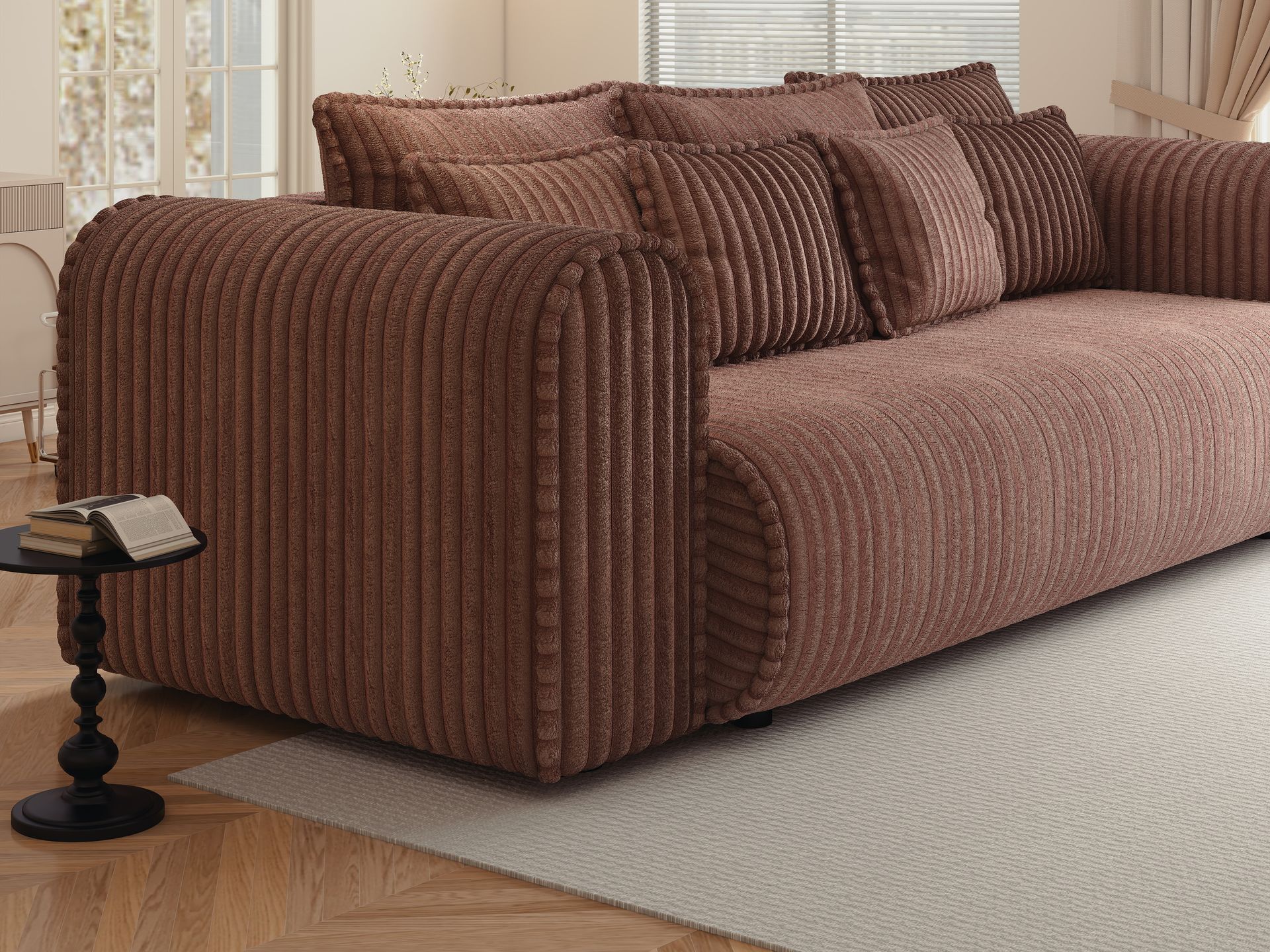 Canapea extensibilă dumonde cu ladă de depozitare si sezut confortabil din spuma high-density, Monaco Mica Tilia Roz 240x100 cm