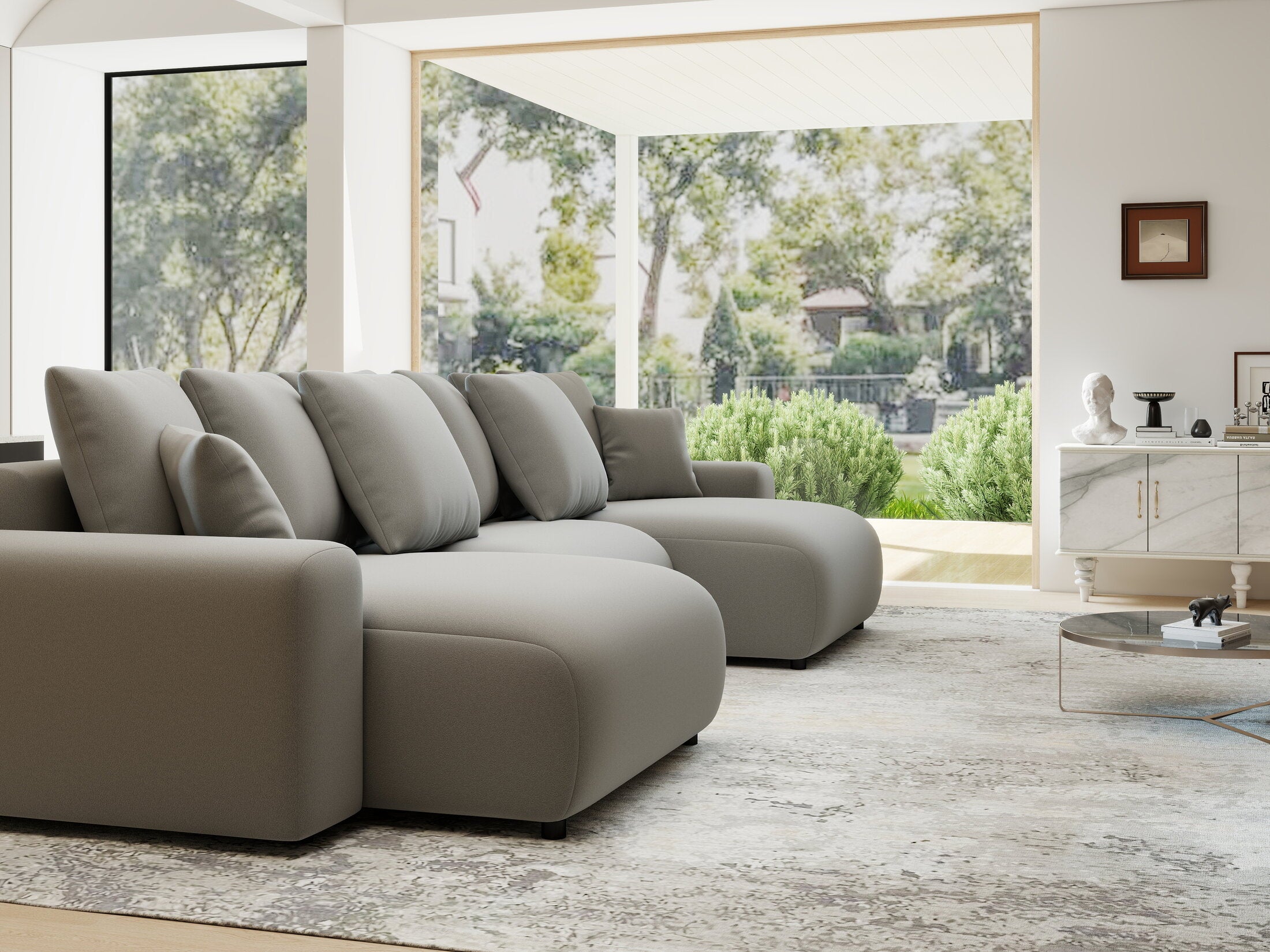 Colțar extensibil dumonde cu ladă de depozitare si sezut confortabil din spuma HR, Luma U Royal Gri 336x140 cm