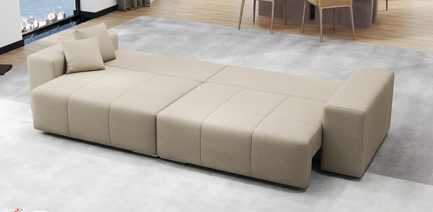 Canapea extensibilă dumonde cu ladă de depozitare si sezut confortabil din spuma HR, Marbela Enjoy Camel XXL 295x100 cm fabrica