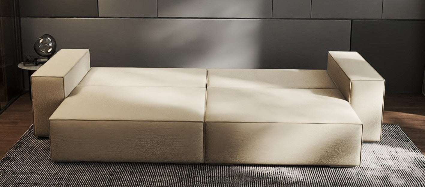 Canapea extensibilă dumonde cu ladă de depozitare si sezut confortabil din spuma HR, Dream Enjoy Camel 310x100 cm Fabrica