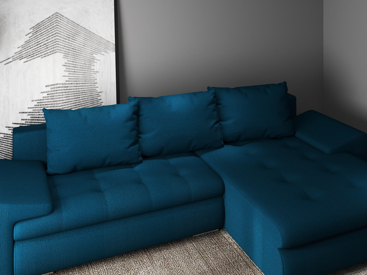 Colțar extensibil dumonde cu ladă de depozitare si sezut confortabil din spuma HR, Leonardo Enjoy Petrol 260x185 cm II Fabrica