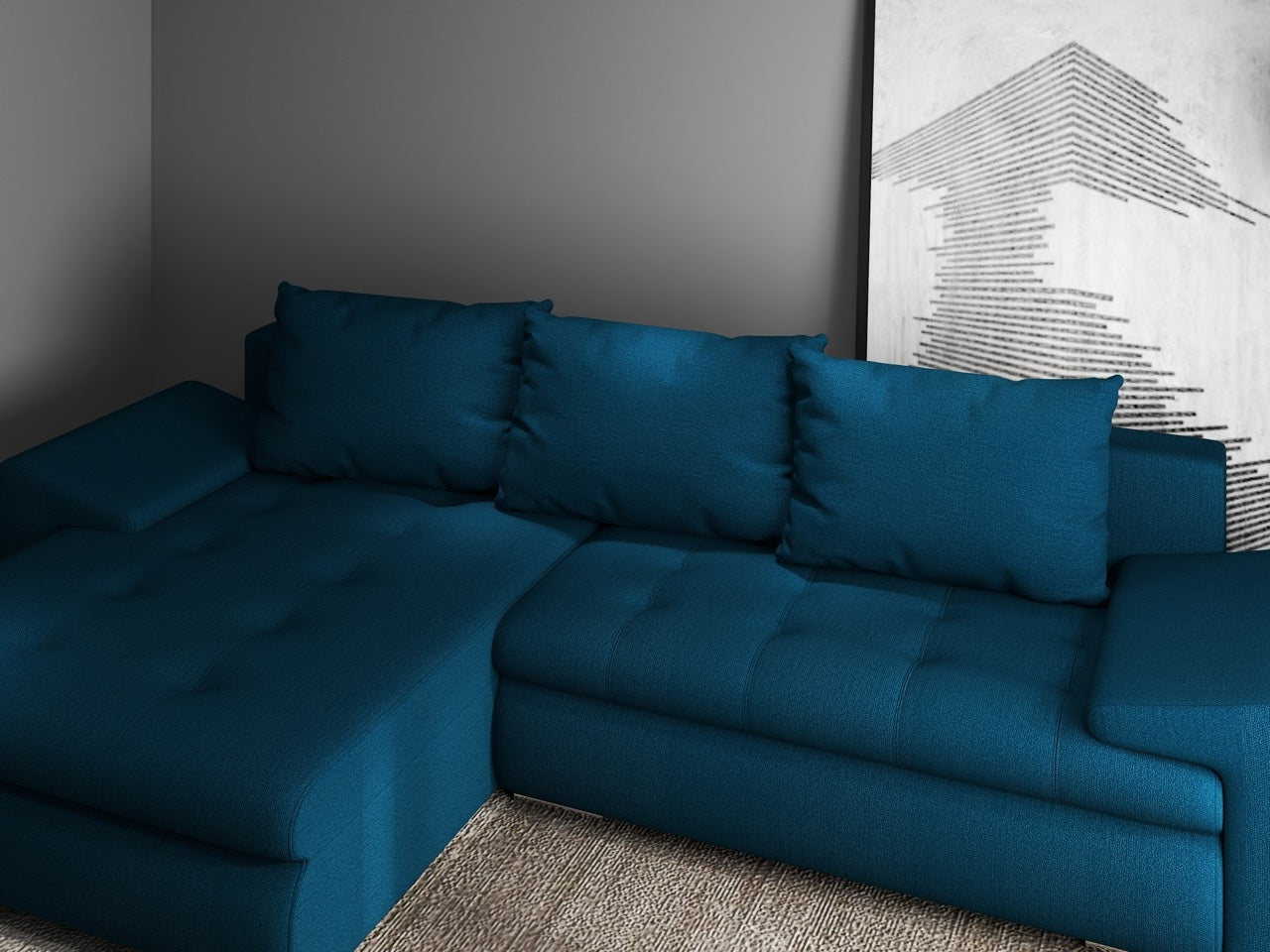 Colțar extensibil dumonde cu ladă de depozitare si sezut confortabil din spuma HR, Leonardo Enjoy Petrol 260x185 cm Fabrica