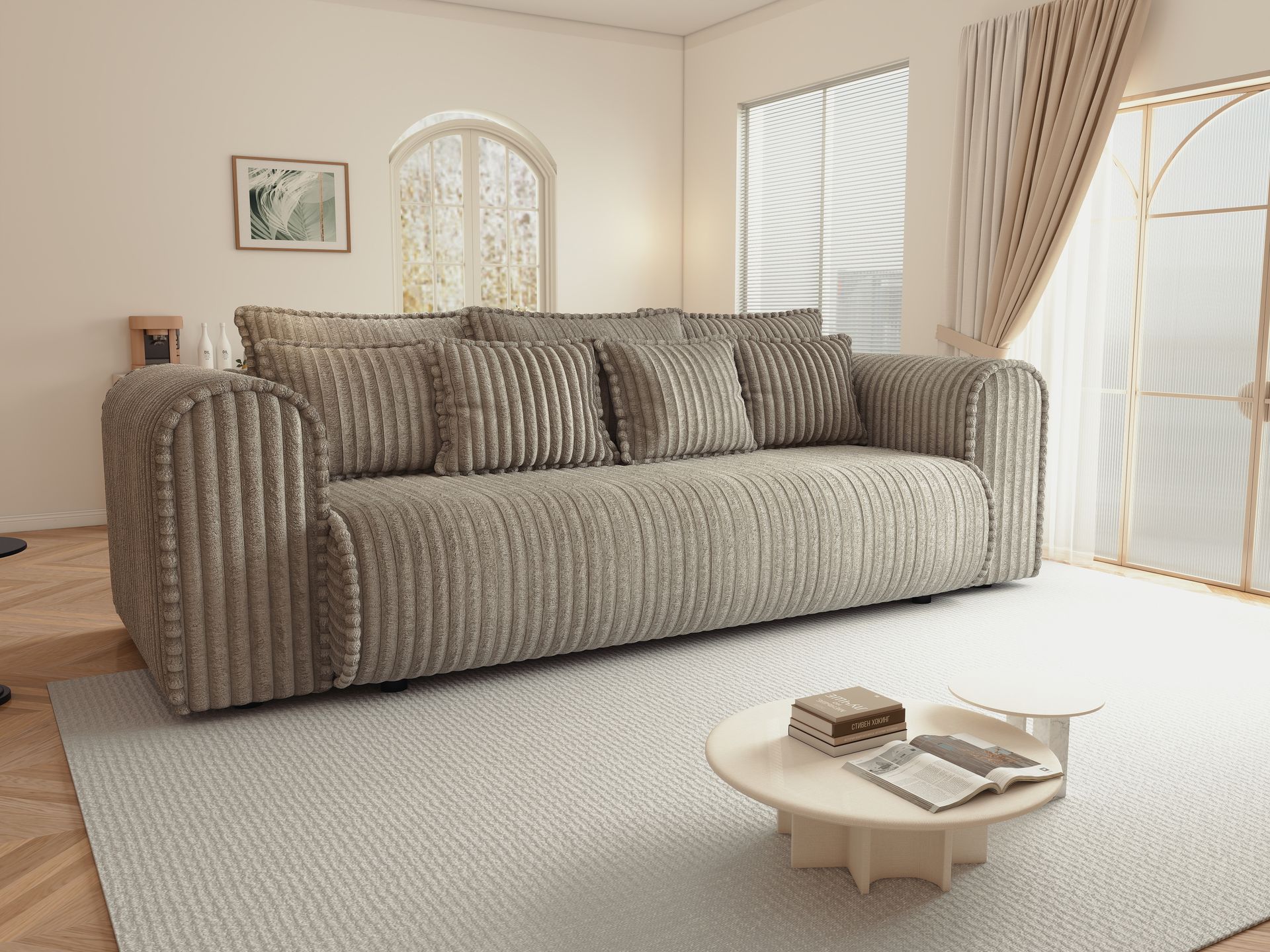 Canapea extensibilă dumonde cu ladă de depozitare si sezut confortabil din spuma high-density, Monaco Mica Tilia Capucino 240x100 cm
