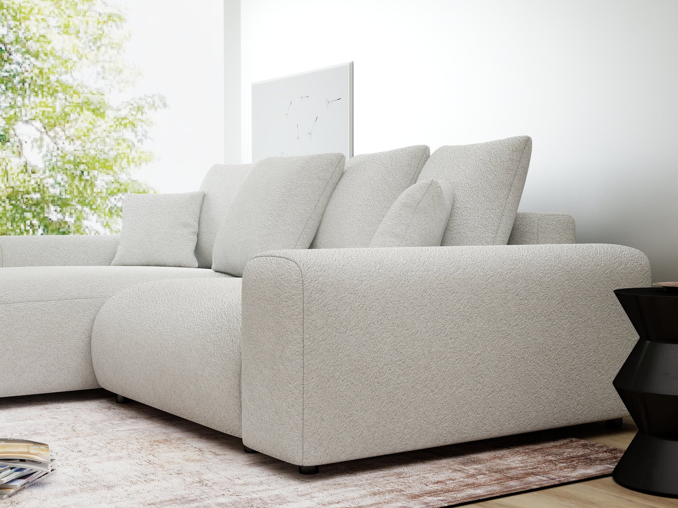 Colțar extensibil dumonde cu ladă de depozitare și șezut confortabil din spumă HR, Luma Euphoria Alb 255x168 cm