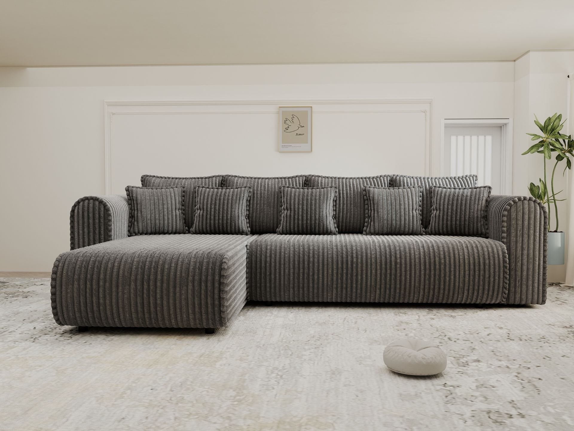 Colțar extensibil dumonde cu ladă de depozitare si sezut confortabil din spuma high-density, Monaco XL Tilia Grafit 340x185 cm