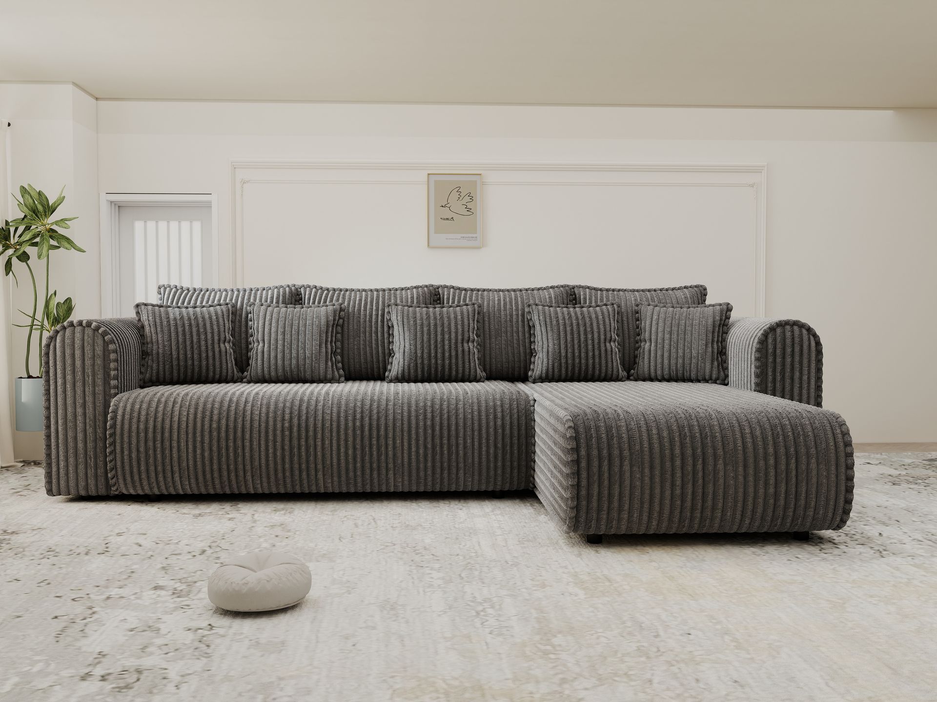 Colțar extensibil dumonde cu ladă de depozitare si sezut confortabil din spuma high-density, Monaco XL Tilia Grafit II 340x185 cm