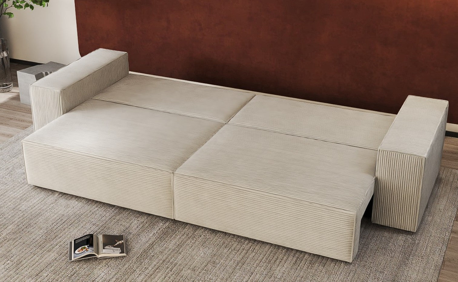 Canapea extensibilă dumonde cu ladă de depozitare si sezut confortabil din spuma HR, Dream Zoom Cream 310x100 cm Fabrica