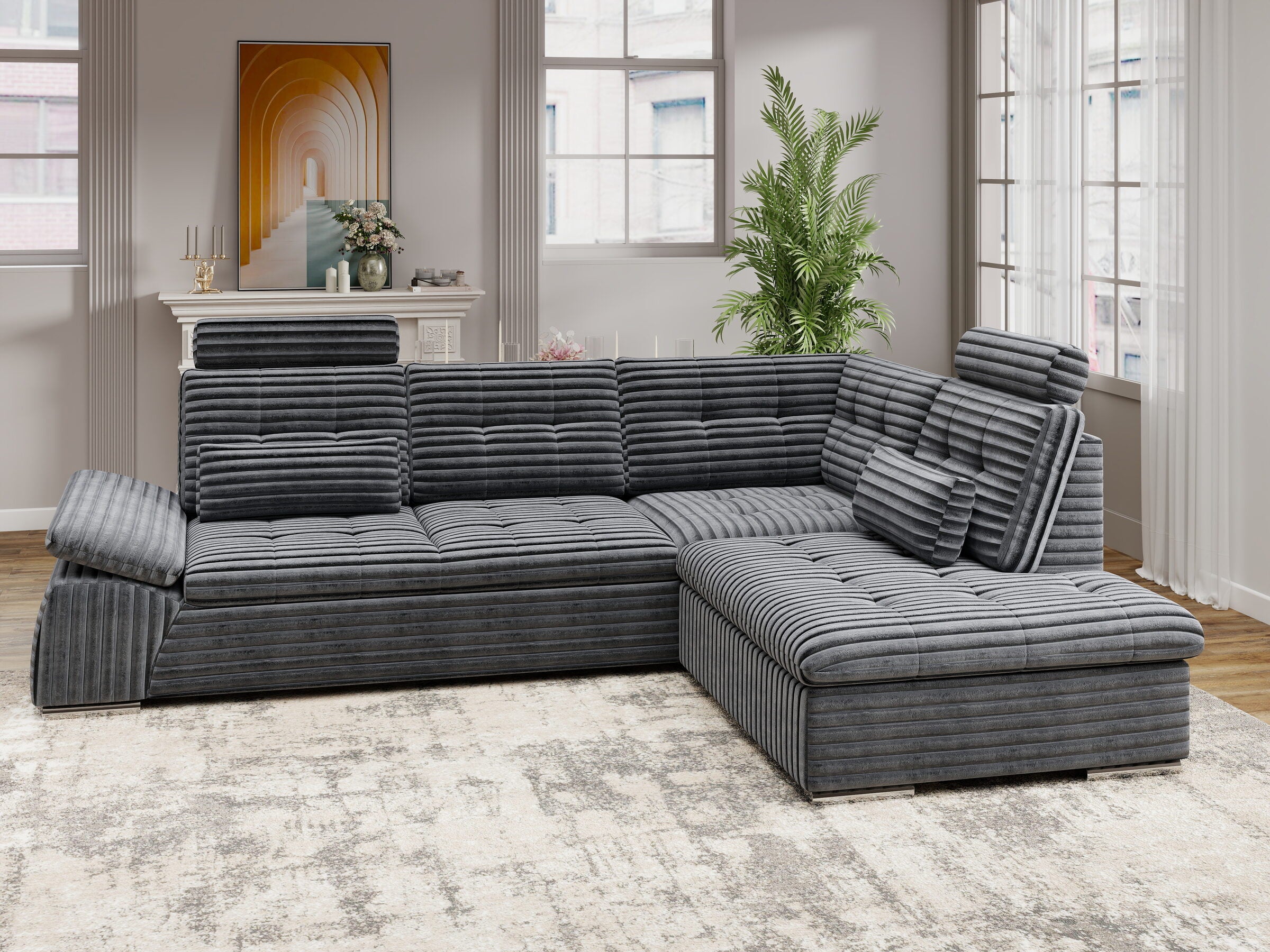 Colțar extensibil dumonde cu ladă de depozitare și șezut confortabil din spumă HR, Merkur XL Ambience Gri 256x217 cm II