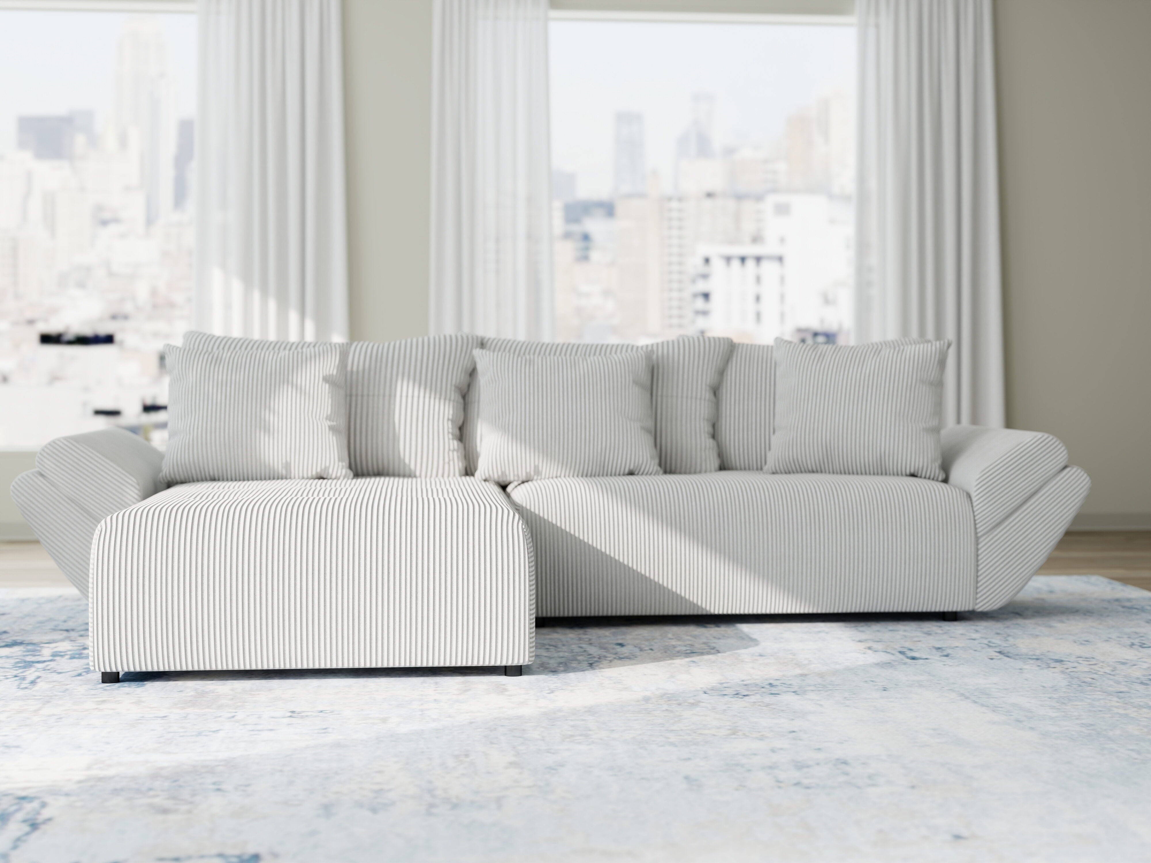 Colțar extensibil dumonde cu ladă de depozitare si sezut confortabil din spuma HR, Berlin Zoom Gri 280x185 cm II