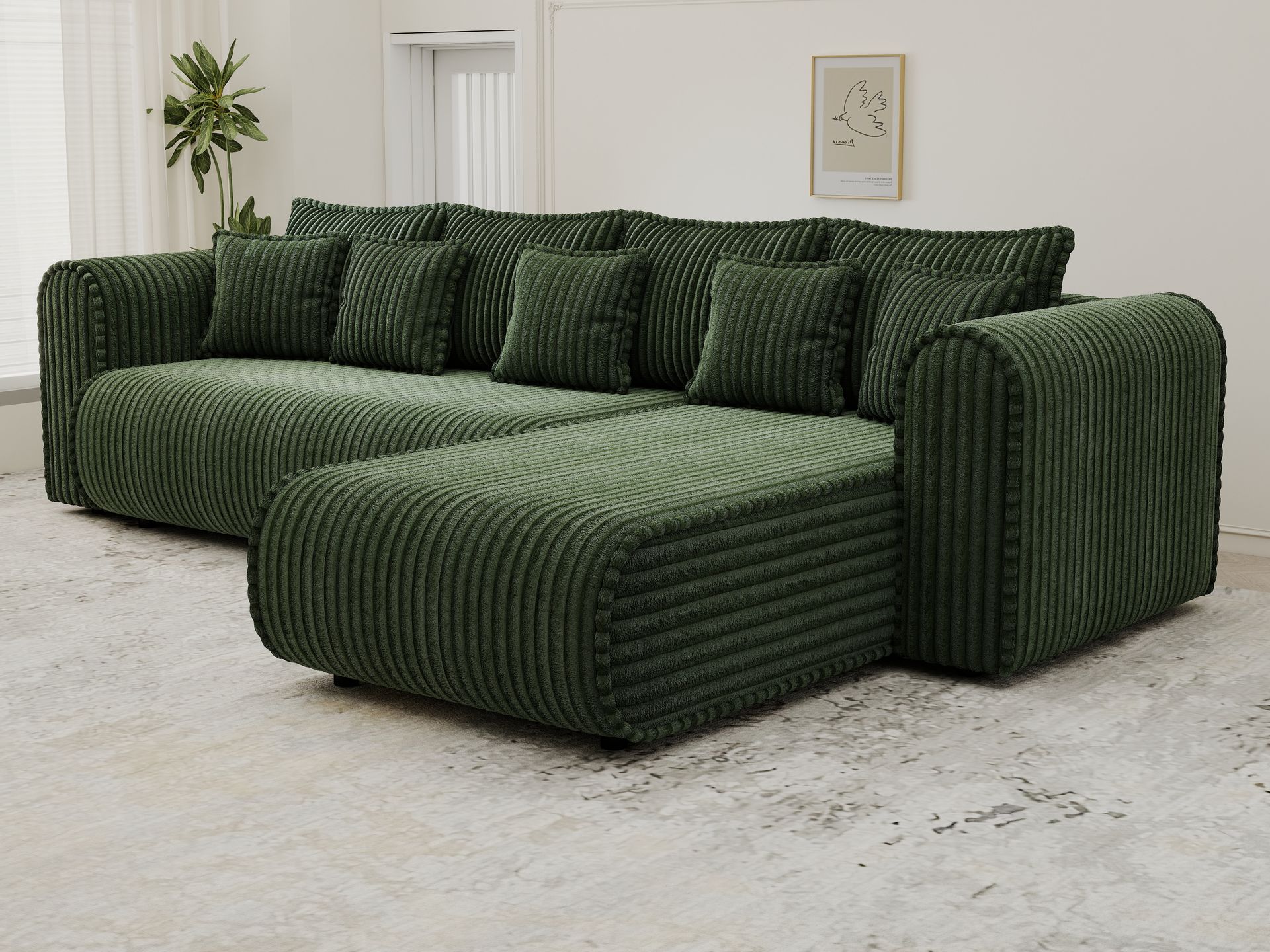 Colțar extensibil dumonde cu ladă de depozitare si sezut confortabil din spuma high-density, Monaco XL Tilia Verde II 340x185 cm