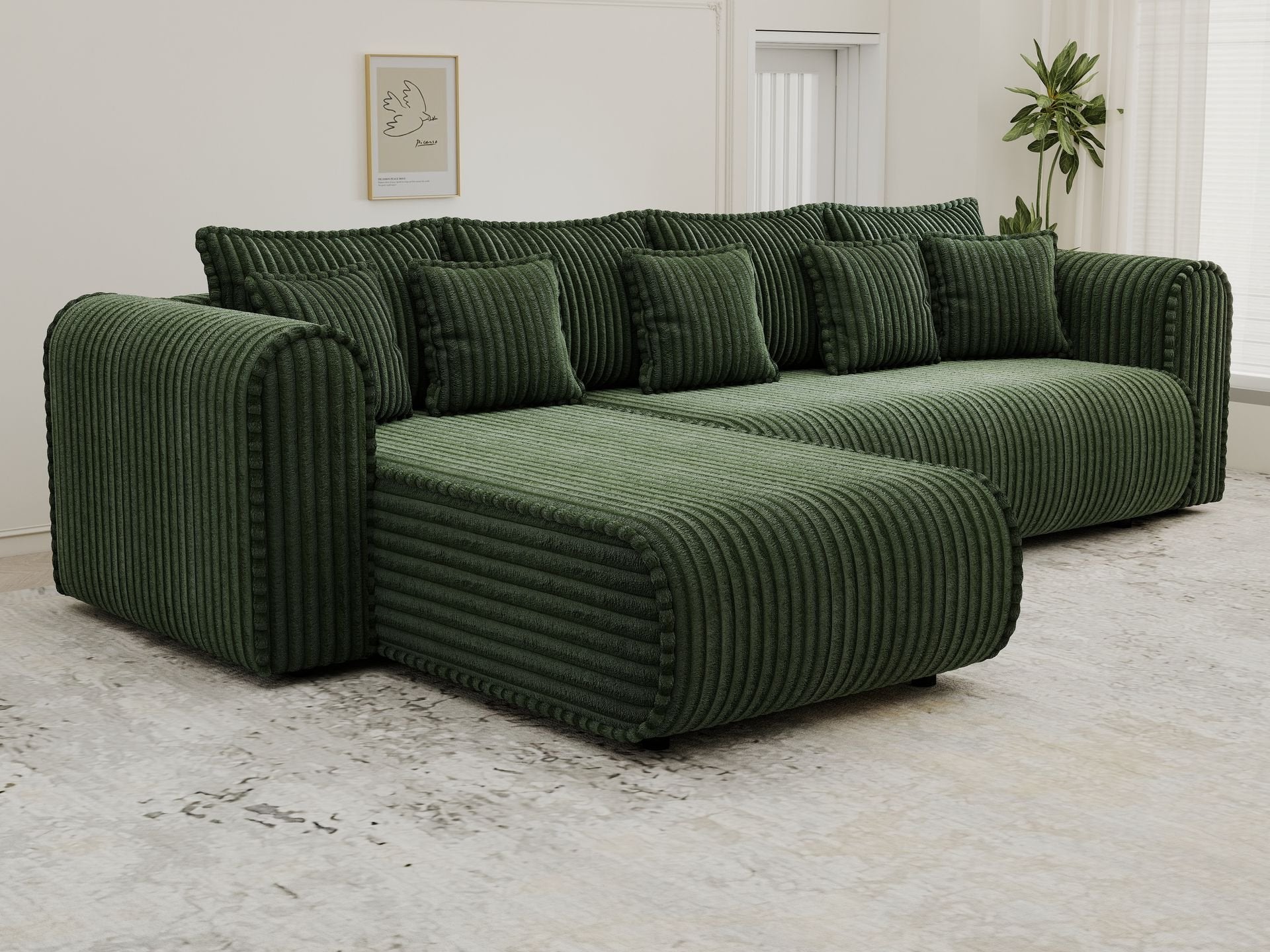 Colțar extensibil dumonde cu ladă de depozitare si sezut confortabil din spuma high-density, Monaco XL Tilia Verde 340x185 cm