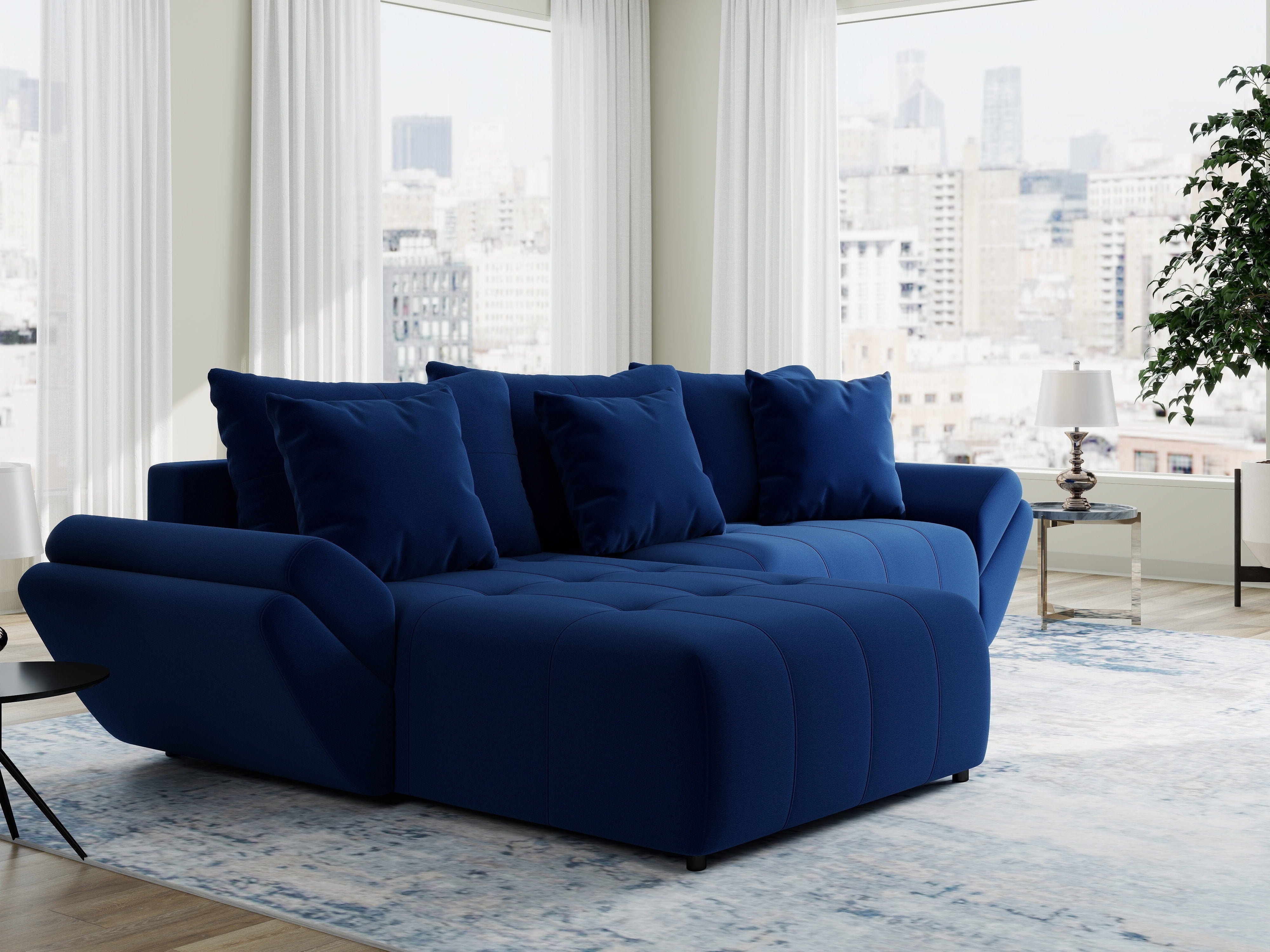 Colțar extensibil dumonde cu ladă de depozitare si sezut confortabil din spuma HR, Berlin Royal Albastru Navy 280x185 cm