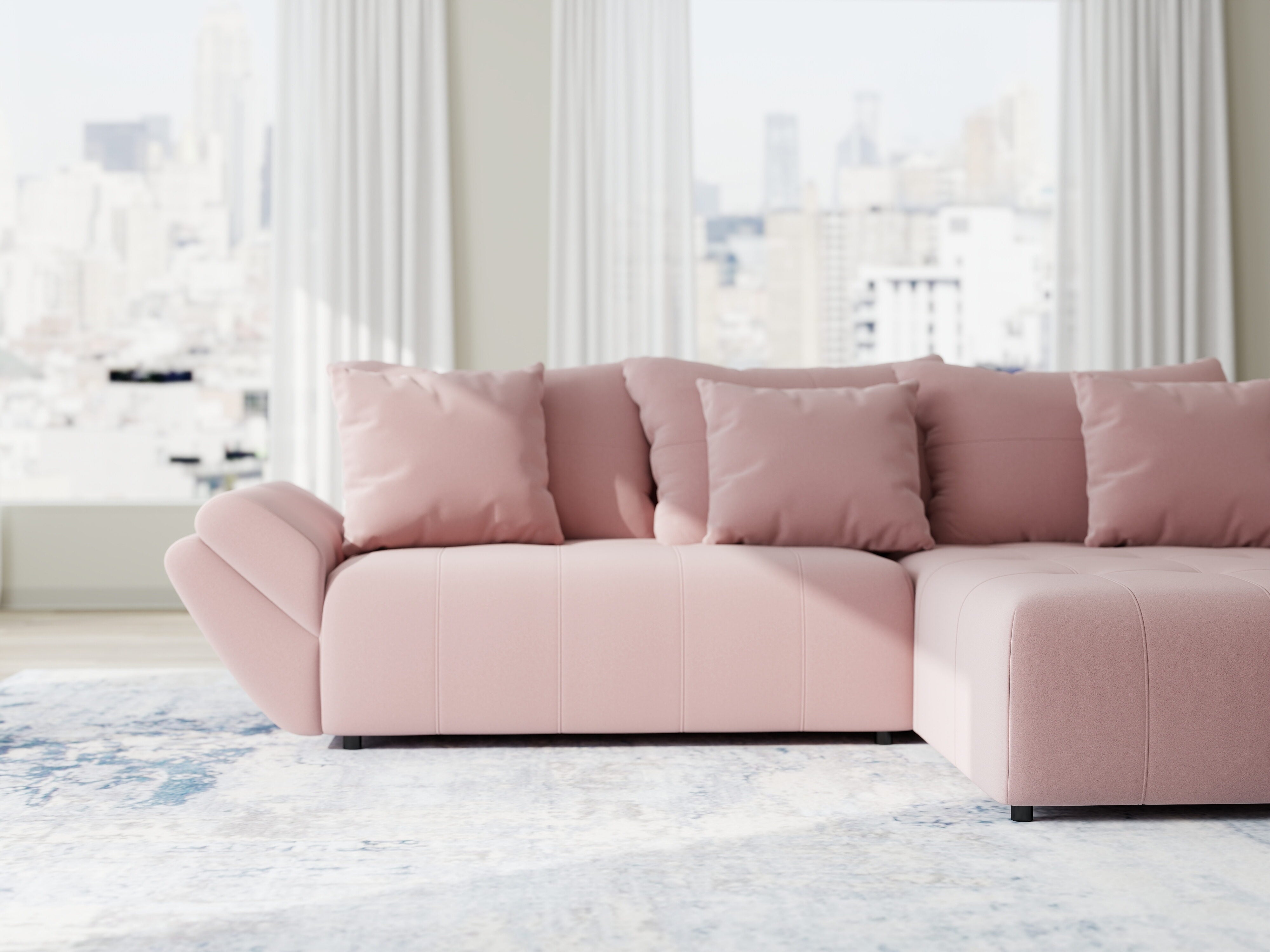 Colțar extensibil dumonde cu ladă de depozitare si sezut confortabil din spuma HR, Berlin Royal Roz 280x185 cm II