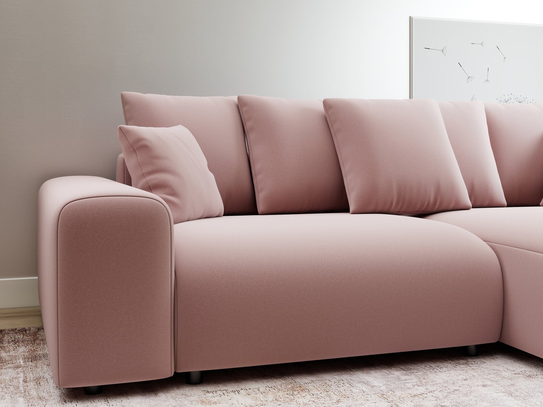 Colțar extensibil dumonde cu ladă de depozitare și șezut confortabil din spumă HR, Luma Royal Roz 255x168 cm II