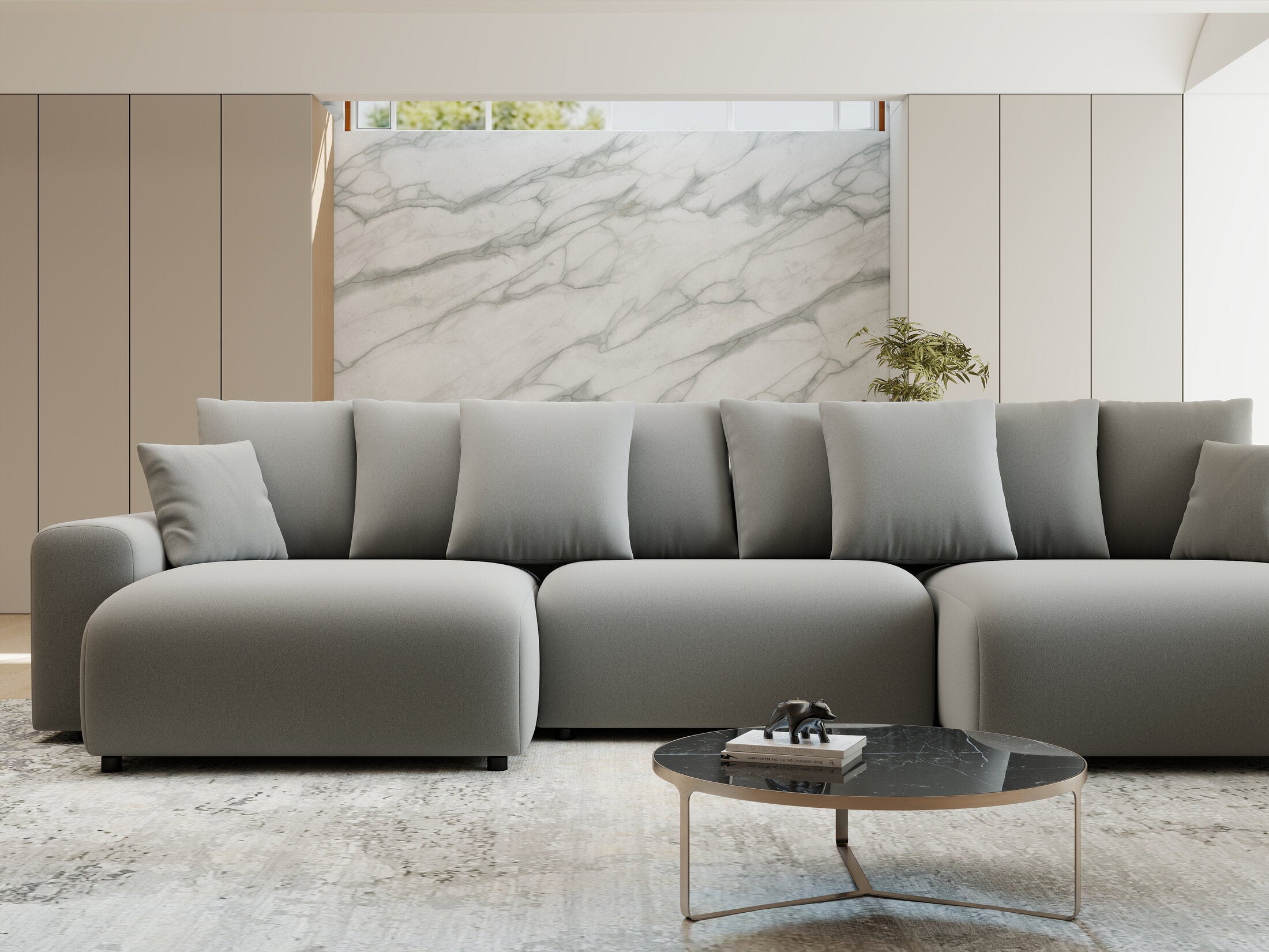 Colțar extensibil dumonde cu ladă de depozitare si sezut confortabil din spuma HR, Luma U Royal Gri 336x140 cm