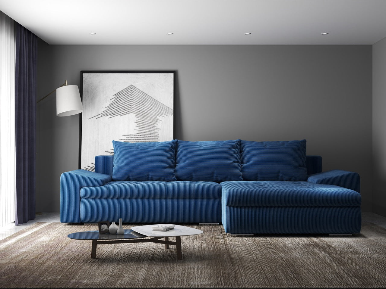 Colțar extensibil dumonde cu ladă de depozitare si sezut confortabil din spuma HR, Leonardo Zoom Albastru 260x185 cm II Fabrica