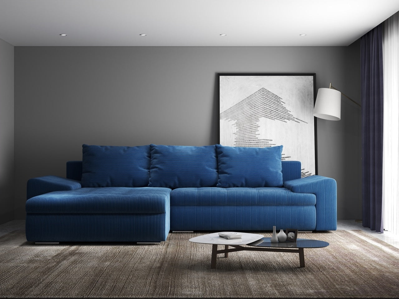 Colțar extensibil dumonde cu ladă de depozitare si sezut confortabil din spuma HR, Leonardo Zoom Albastru 260x185 cm Fabrica