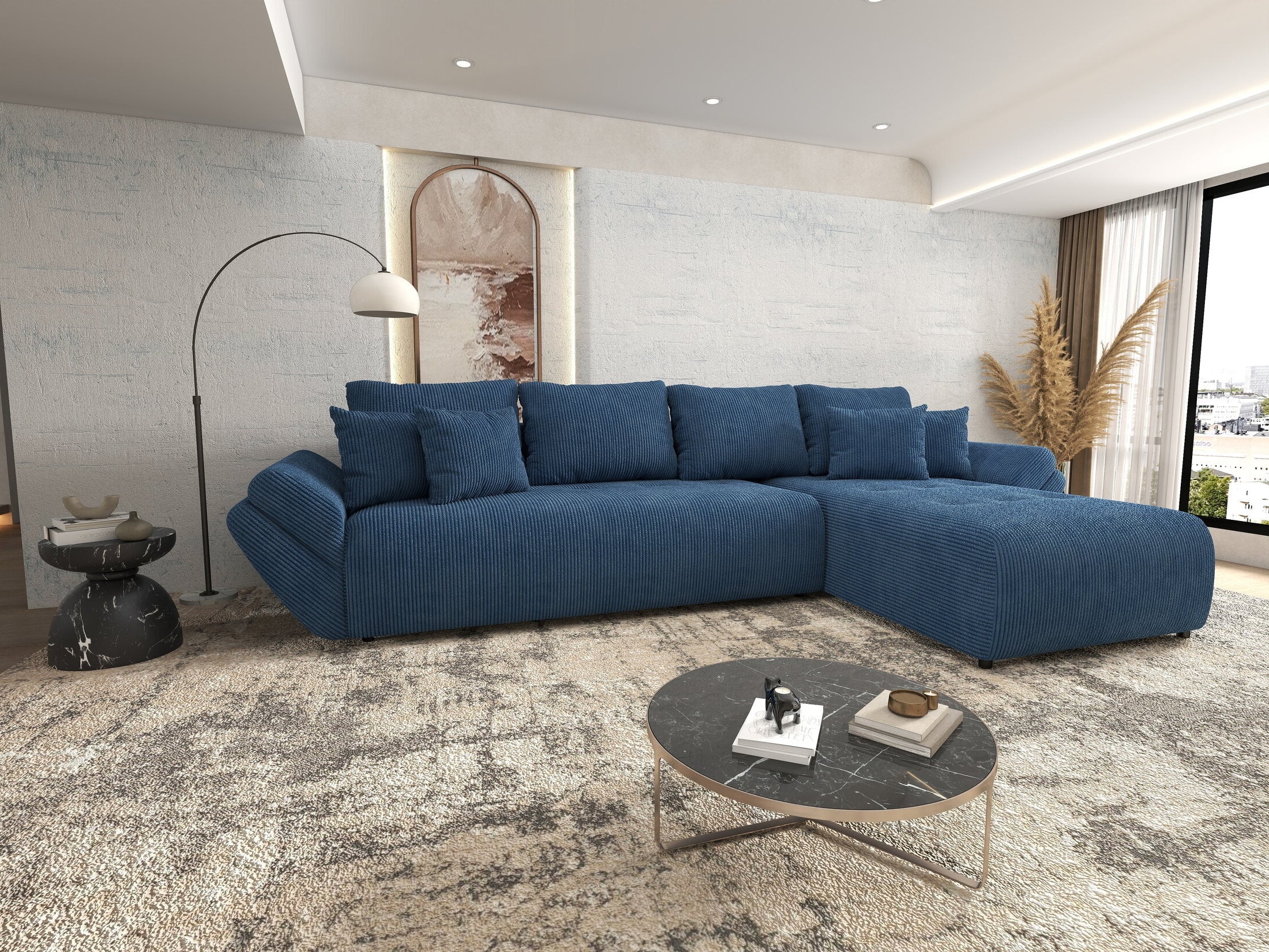 Colțar extensibil dumonde cu ladă de depozitare si sezut confortabil din spuma HR, Berlin XL Zoom Blue 350x185 cm II